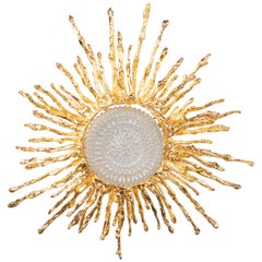 Claude Boeltz Explosionsbronze und 24-Karat Gold Sunburst Flush Mount Kronleuchter