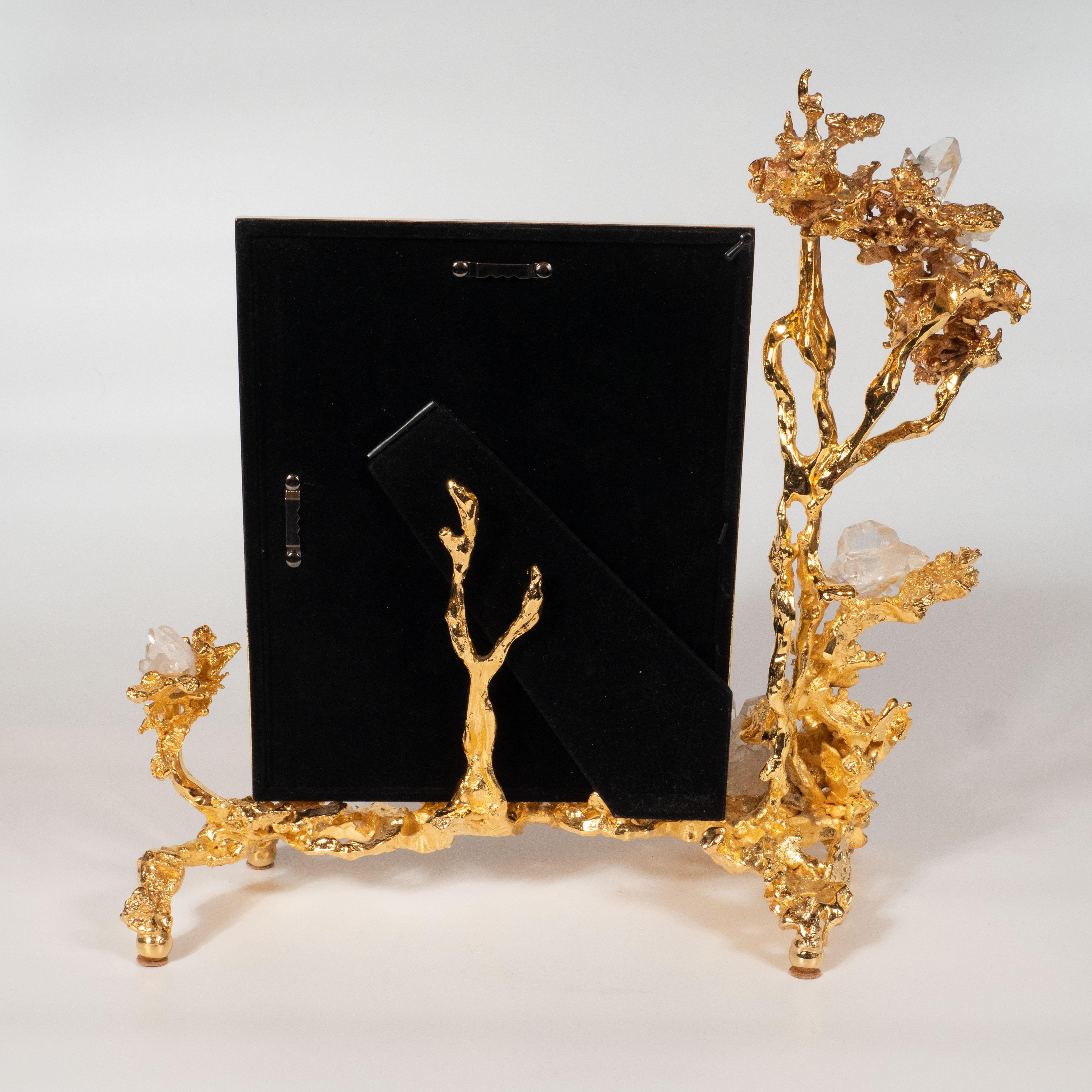 Claude Boeltz Exploded Bronze Picture Frame w/ 24kt Gold & Rock Crystal Details For Sale 6