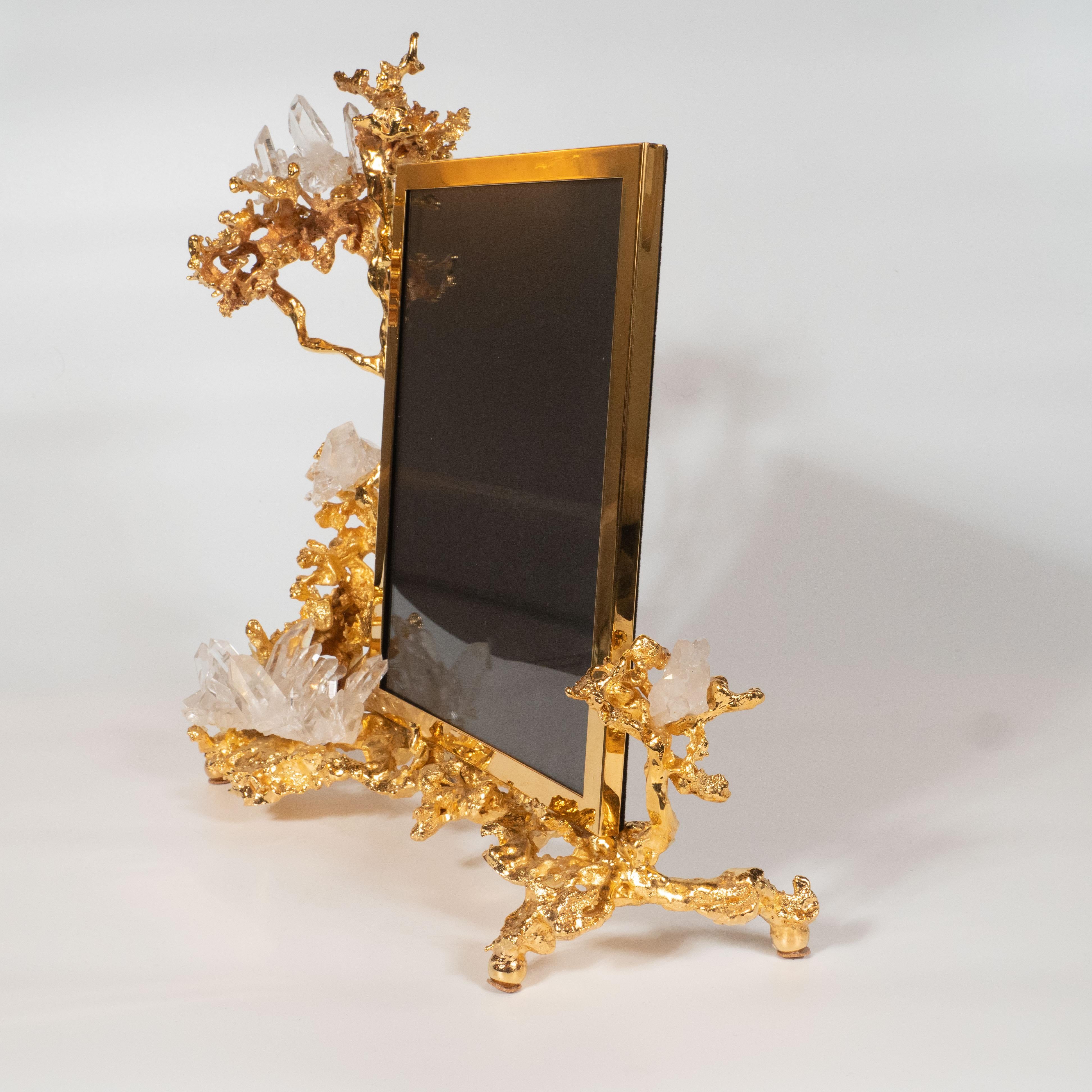 Claude Boeltz Exploded Bronze Picture Frame w/ 24kt Gold & Rock Crystal Details For Sale 8