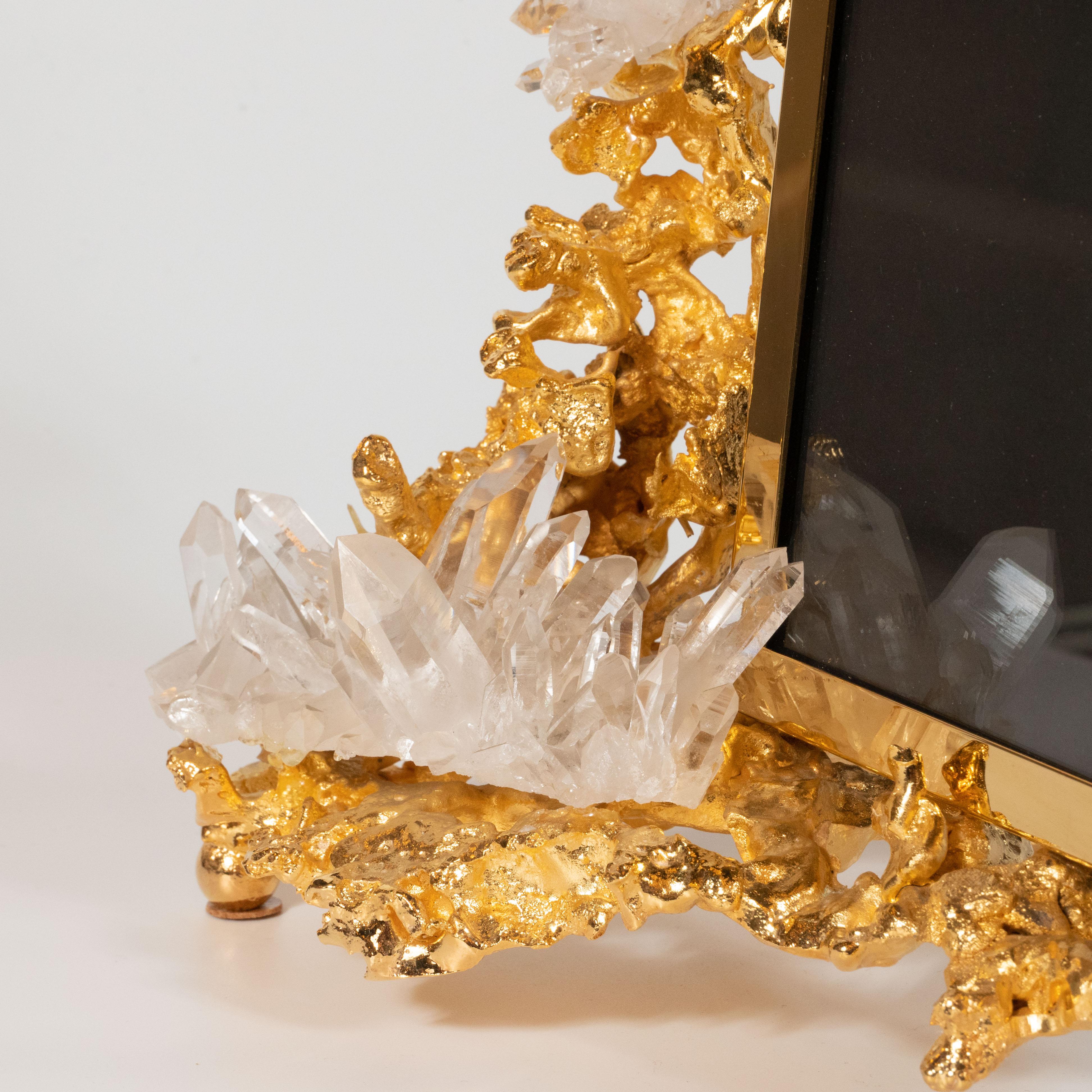 Claude Boeltz Exploded Bronze Picture Frame w/ 24kt Gold & Rock Crystal Details For Sale 9