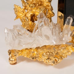 Cadre photo en bronze explosé Claude Boeltz avec détails en or 24 carats et cristal de roche