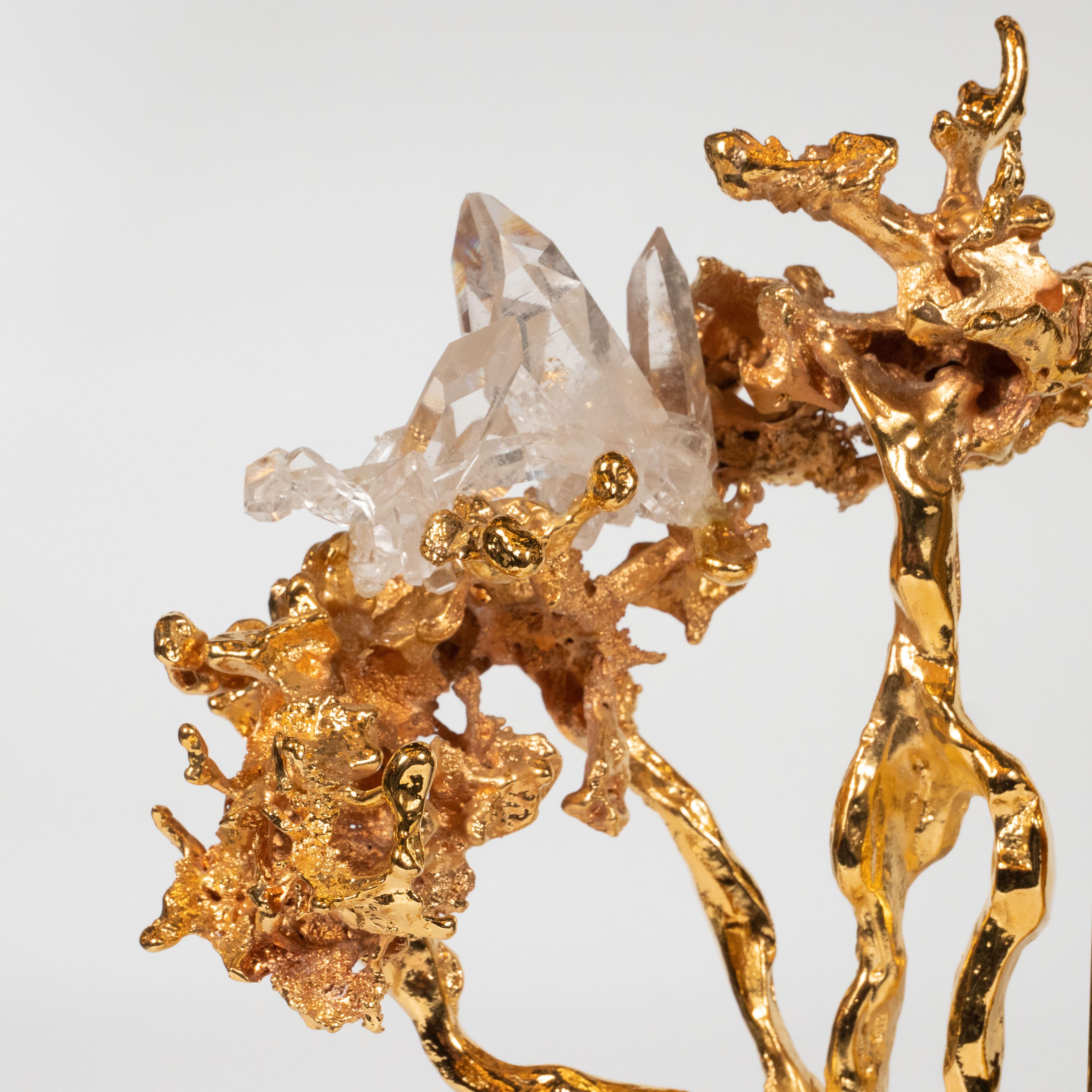 Modern Claude Boeltz Exploded Bronze Picture Frame w/ 24kt Gold & Rock Crystal Details For Sale