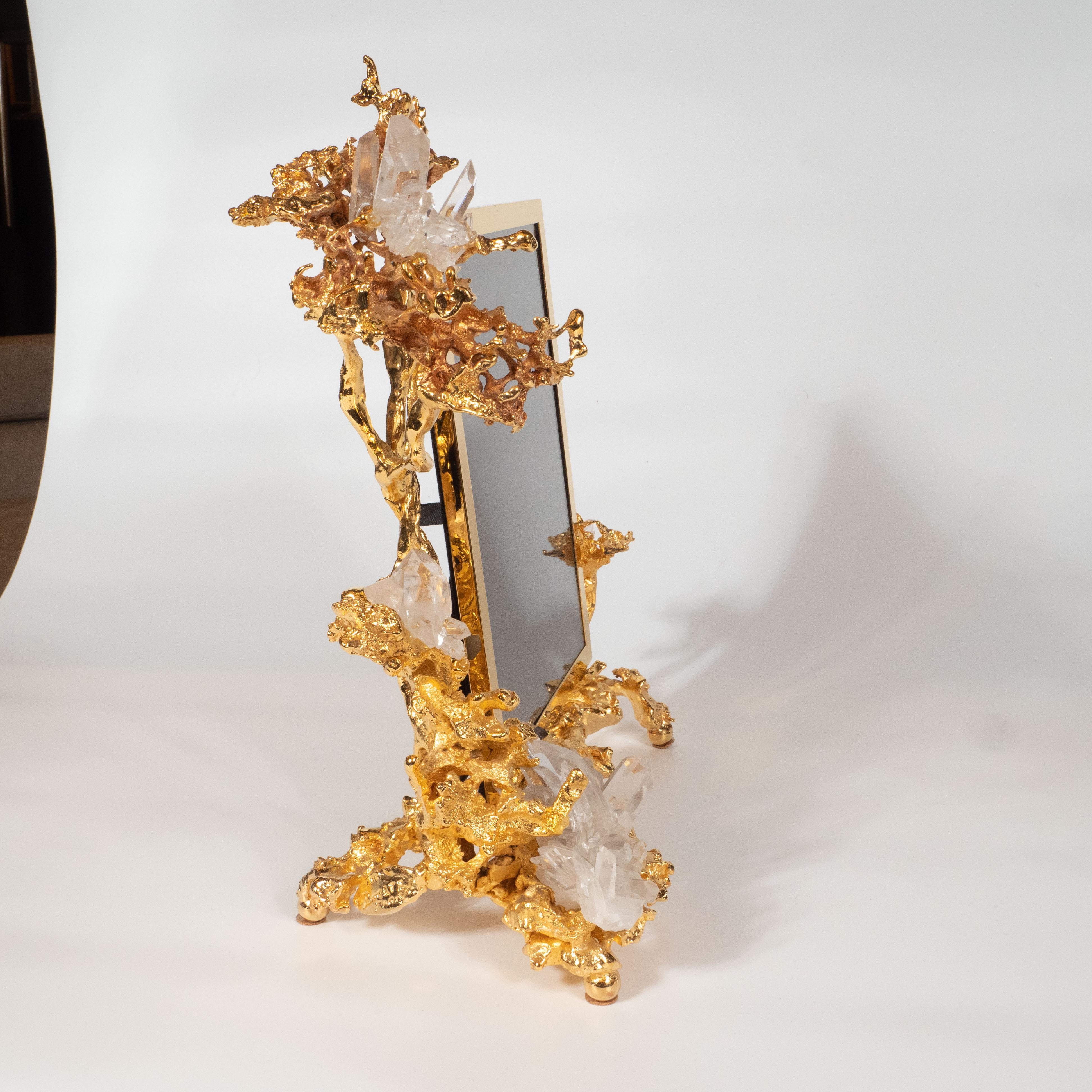 Claude Boeltz Exploded Bronze Picture Frame w/ 24kt Gold & Rock Crystal Details For Sale 2