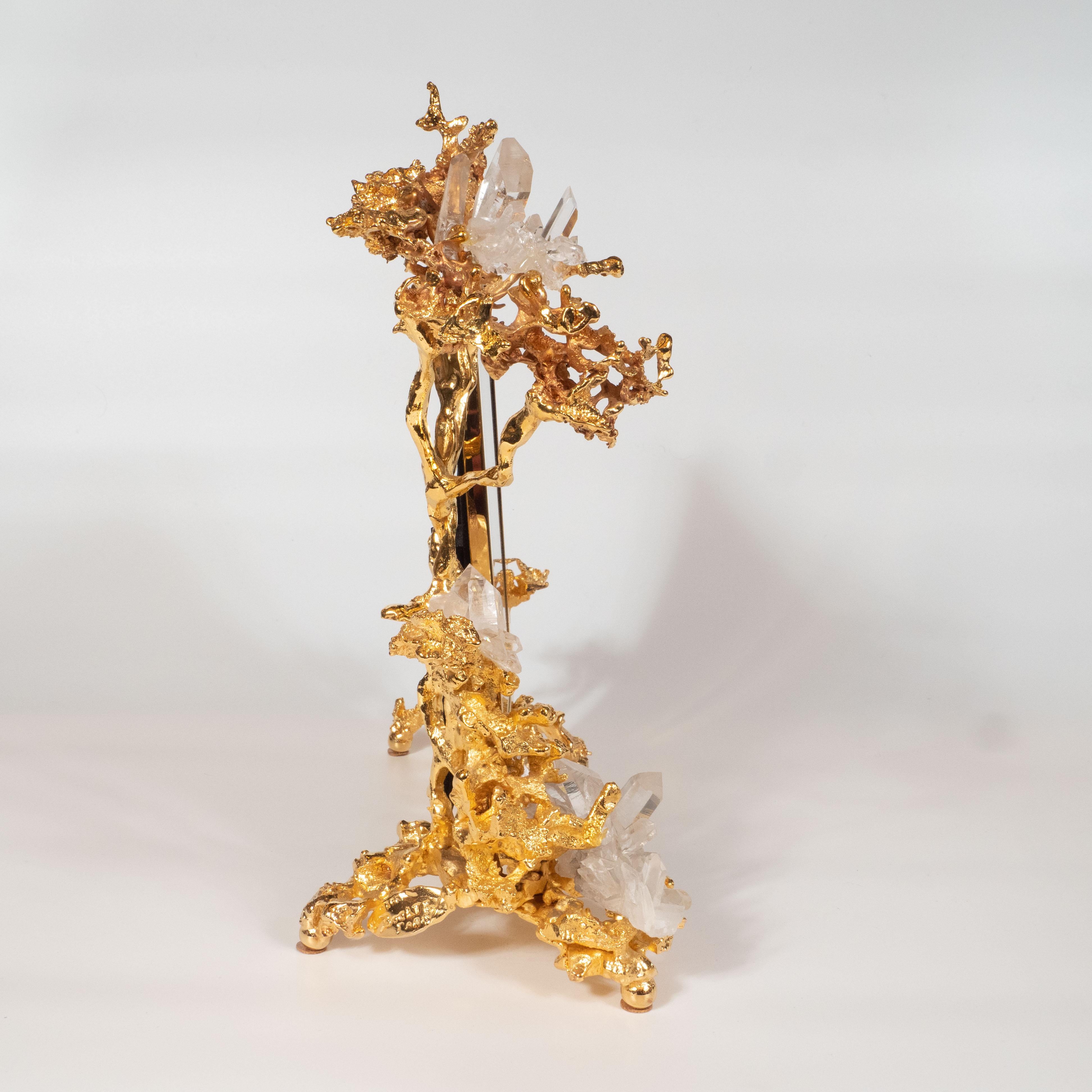 Claude Boeltz Exploded Bronze Picture Frame w/ 24kt Gold & Rock Crystal Details For Sale 3