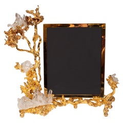 Claude Boeltz Exploded Bronze Picture Frame w/ 24kt Gold & Rock Crystal Details