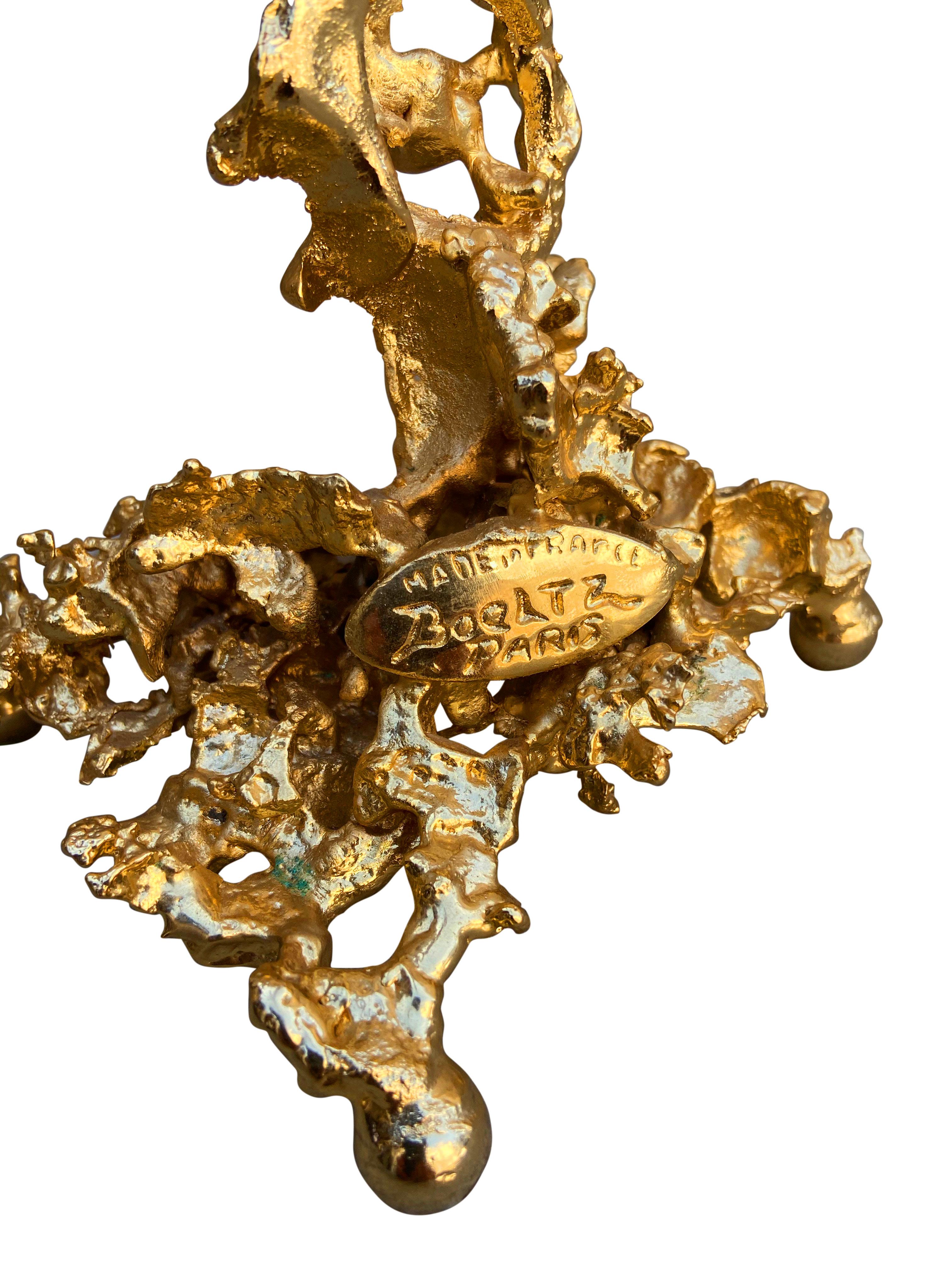 Claude Boeltz Pair of 24-Karat Gold Plated Bronze Quadruple Candlesticks, France 2