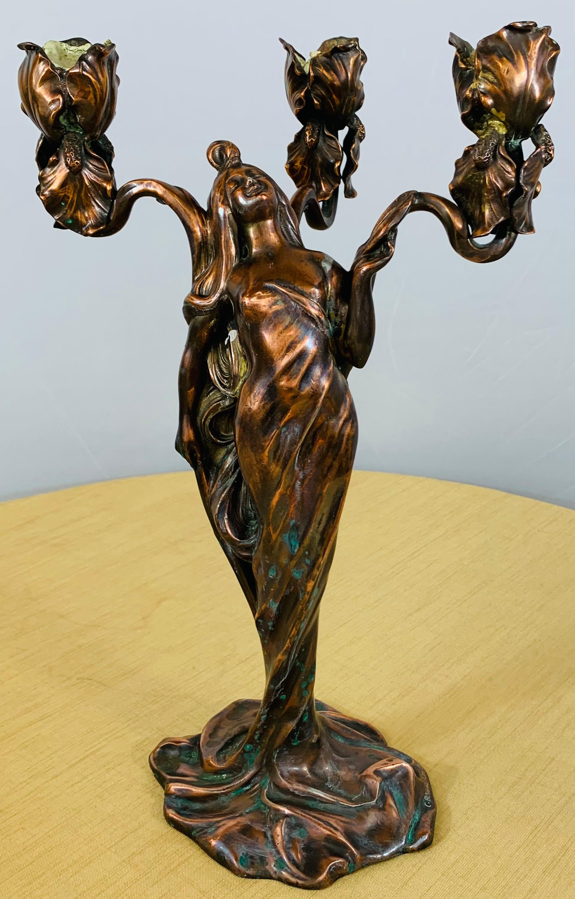 Claude Bonnefond Art Nouveau Frau Kerzenhalter oder Statue, ein Paar im Angebot 4