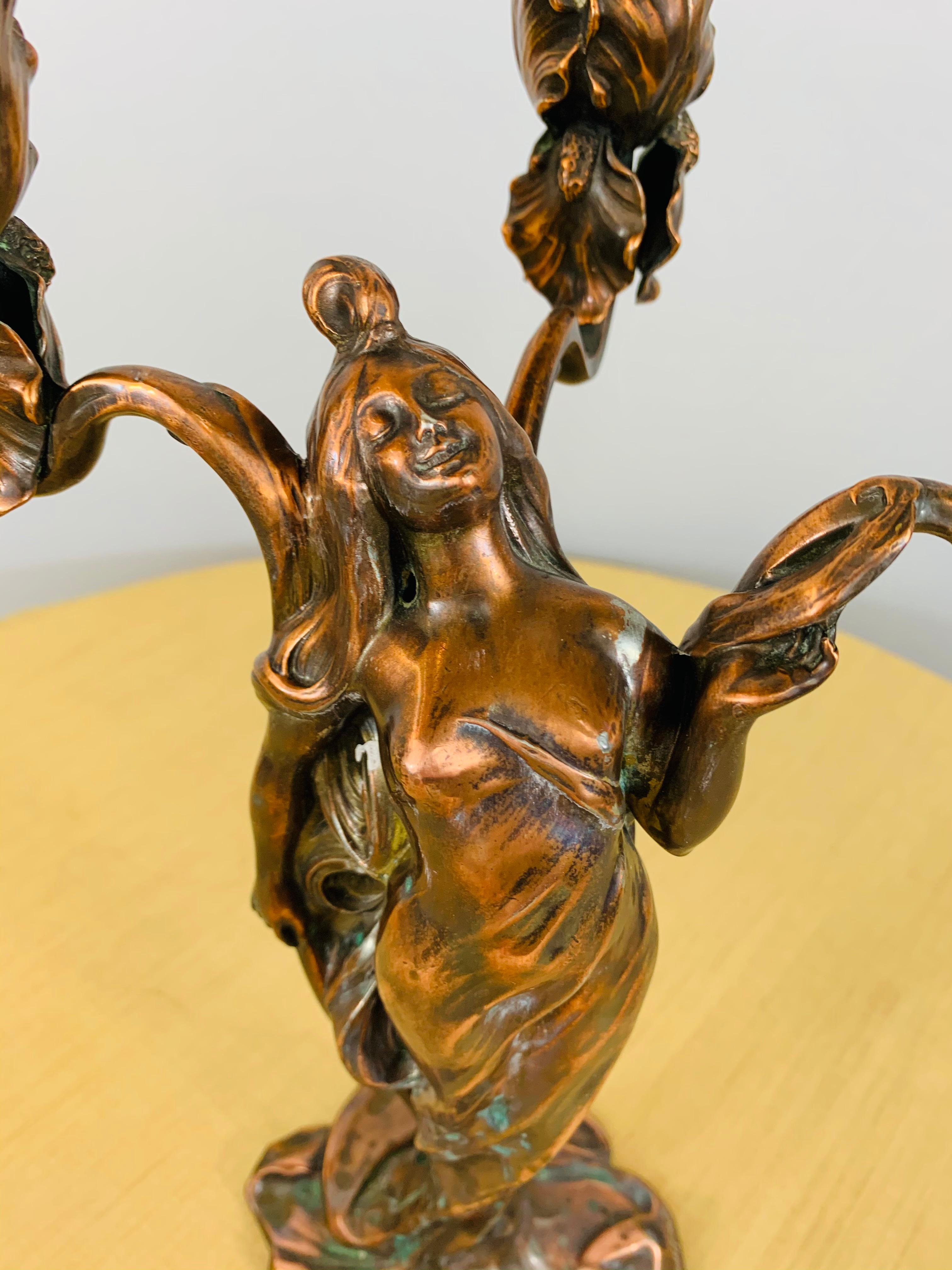 Claude Bonnefond Art Nouveau Frau Kerzenhalter oder Statue, ein Paar im Angebot 5