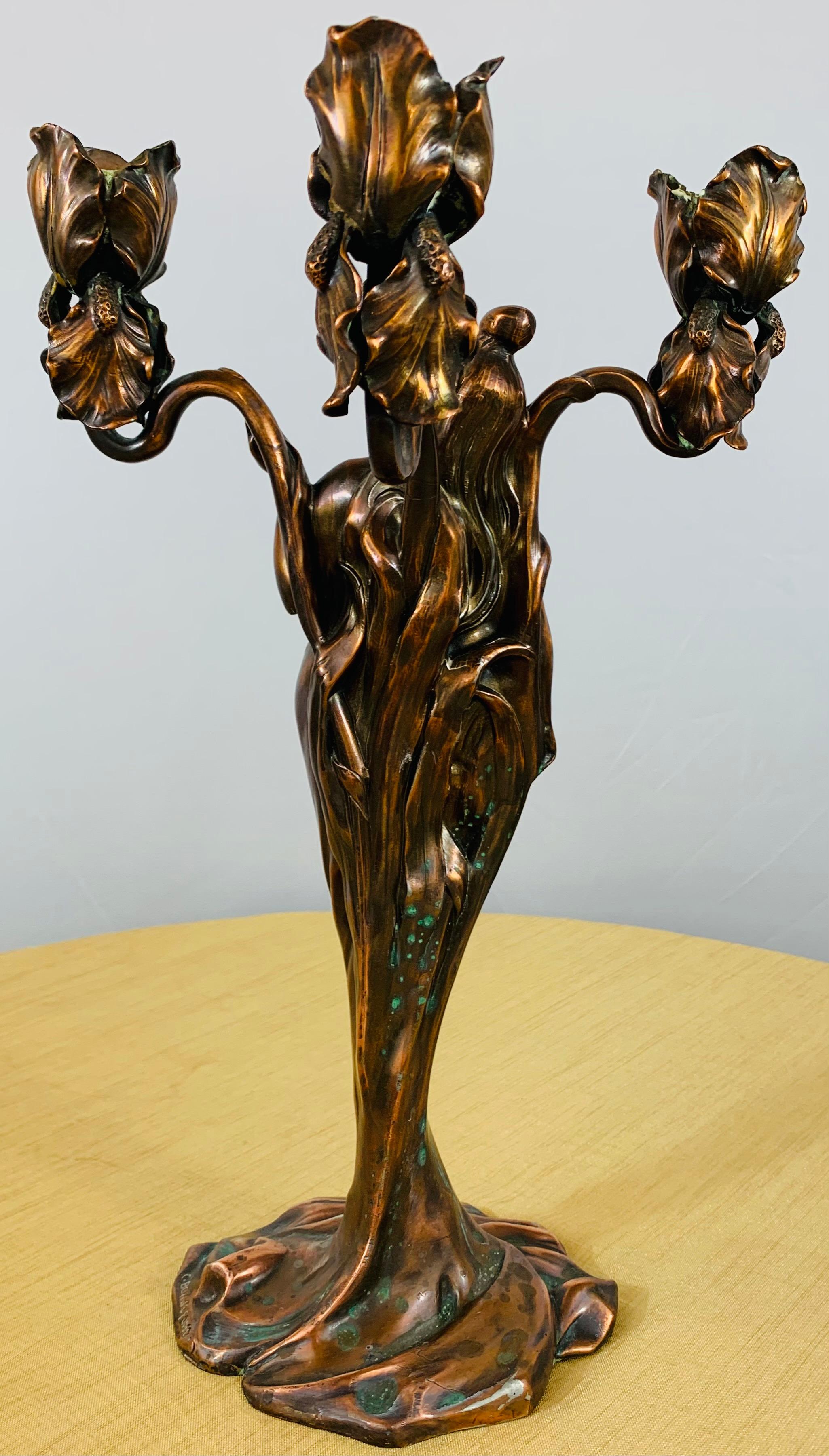 Claude Bonnefond Art Nouveau Frau Kerzenhalter oder Statue, ein Paar im Angebot 9