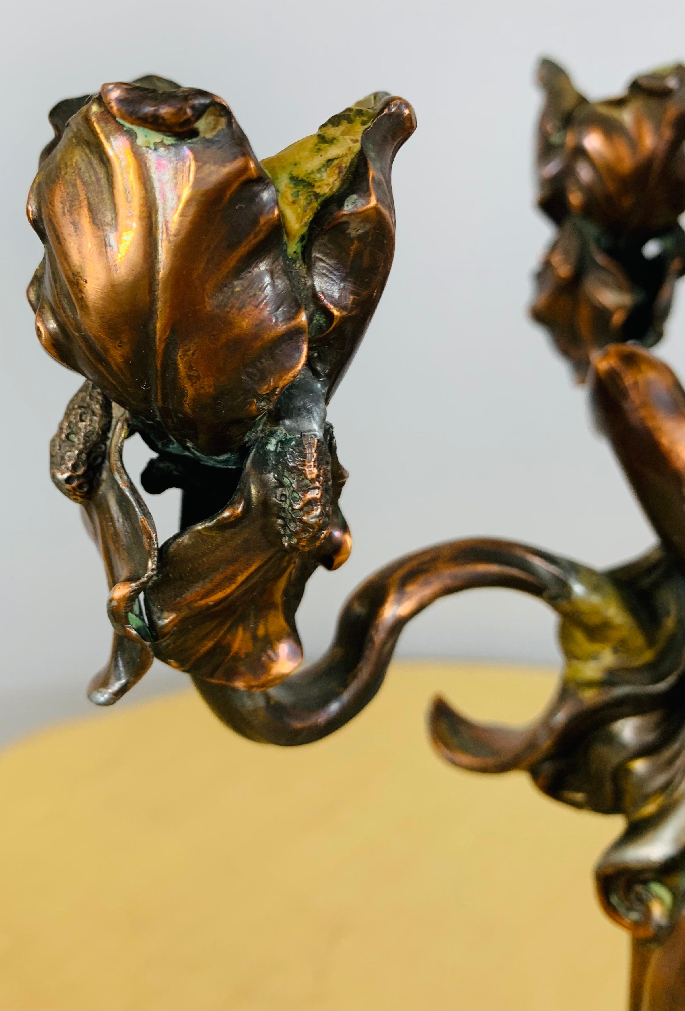 Claude Bonnefond Art Nouveau Frau Kerzenhalter oder Statue, ein Paar (Metall) im Angebot