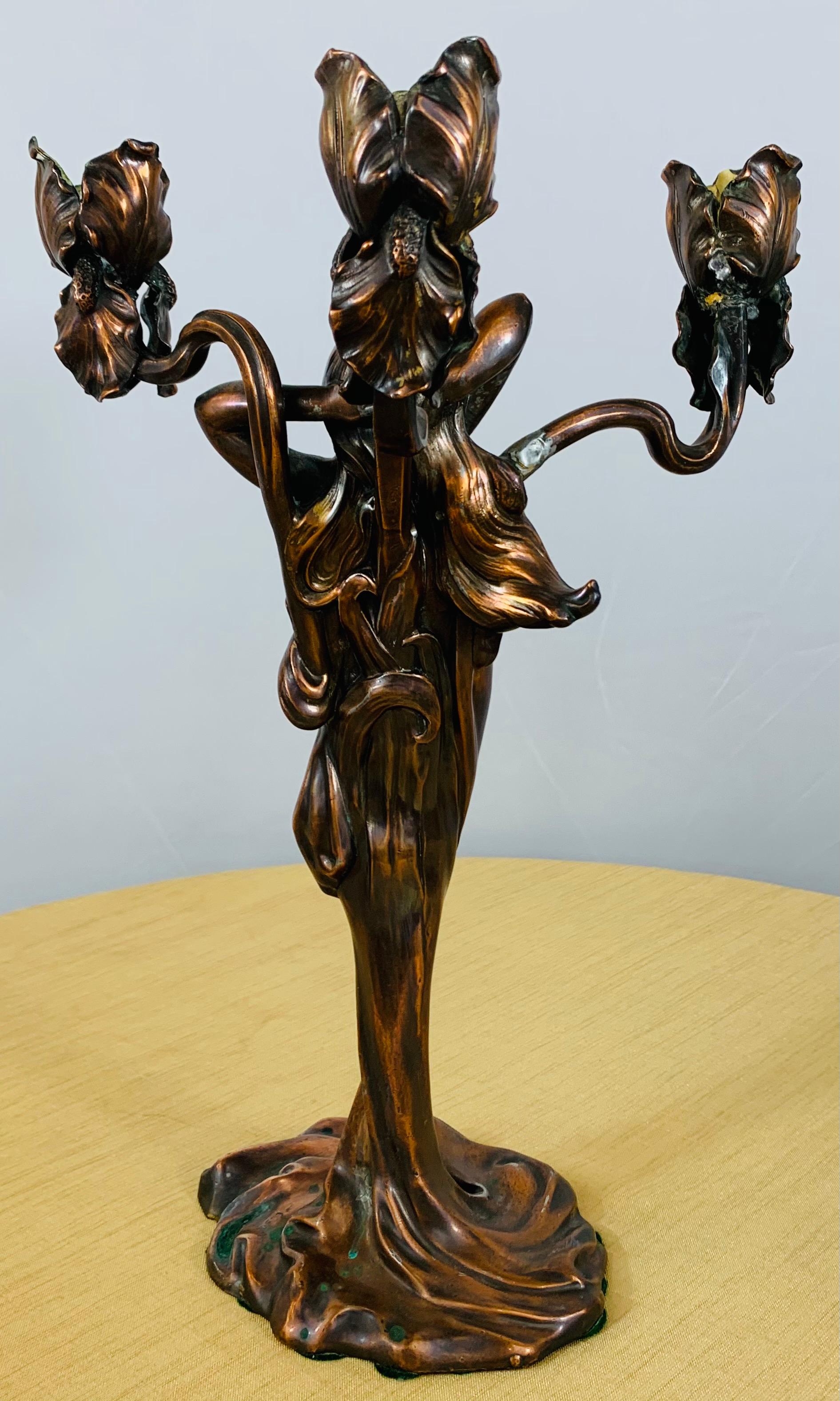 Claude Bonnefond Art Nouveau Frau Kerzenhalter oder Statue, ein Paar im Angebot 2