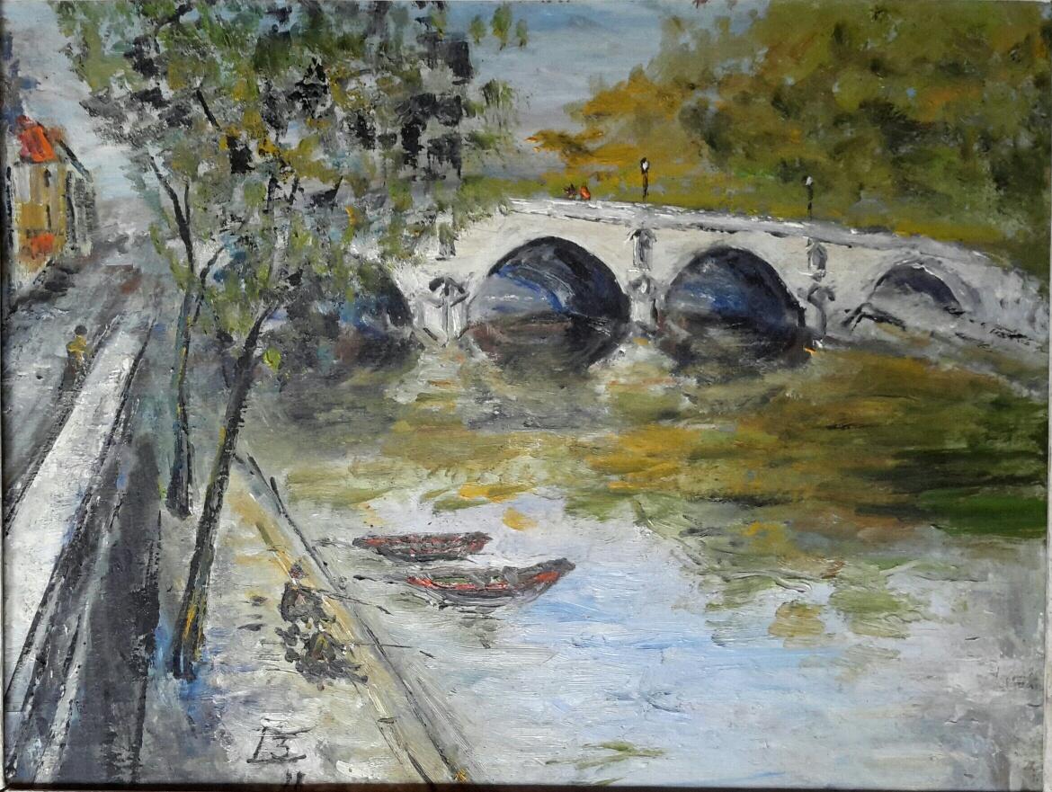Peinture de paysage post-impressionniste française Bord de Seine en vente 2