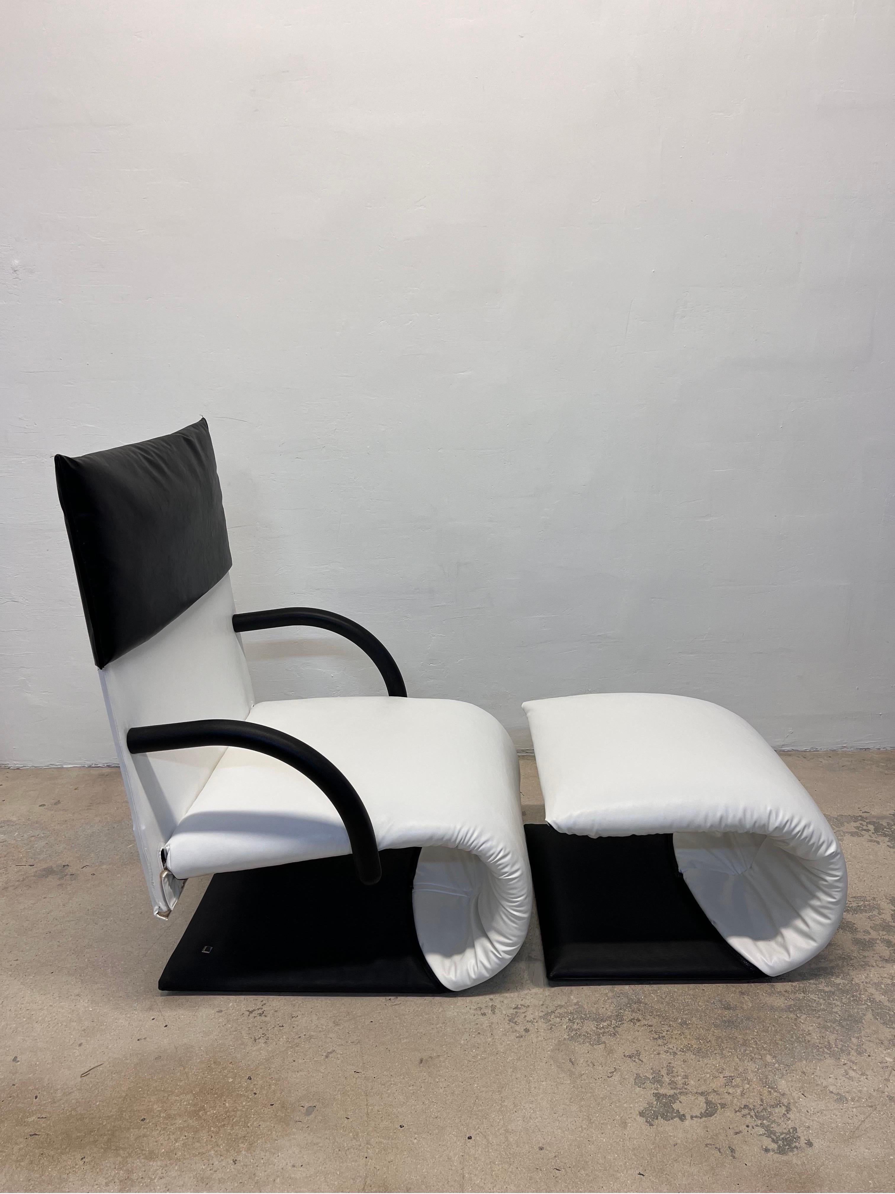 Post-Modern Claude Brisson Postmodern Zen Lounge Chair and Ottoman for Ligne Roset, 1980s For Sale