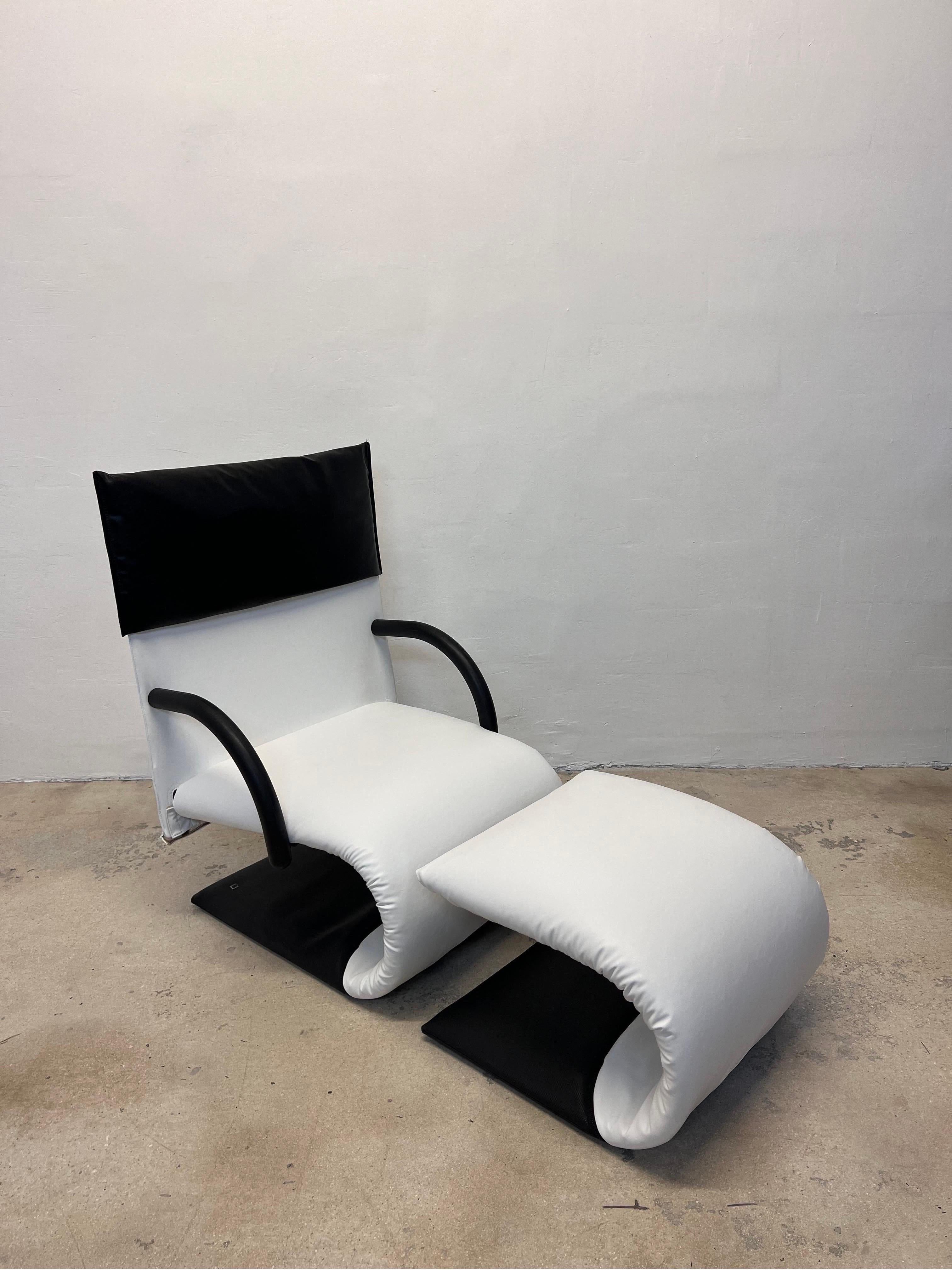 French Claude Brisson Postmodern Zen Lounge Chair and Ottoman for Ligne Roset, 1980s For Sale