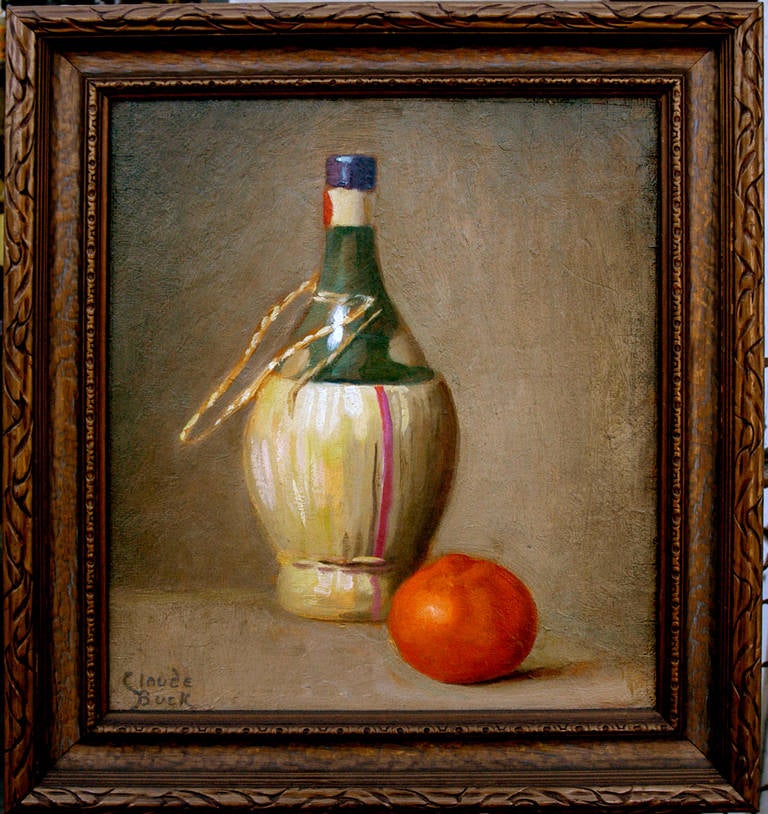 Bodegón de mediados de siglo Chianti con naranja de Claude Buck