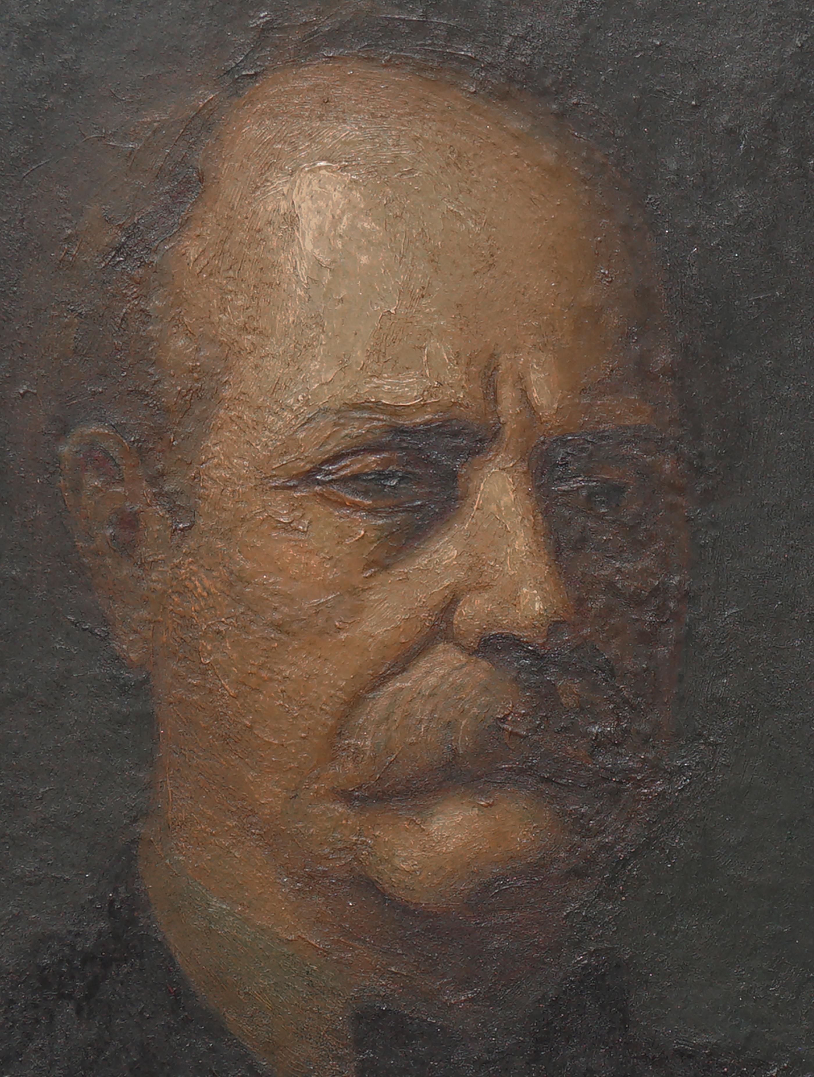 Compelling portrait of older man by Claude Buck (American, 1890-1974), likely dating to the 1920s. Signed lower left corner 