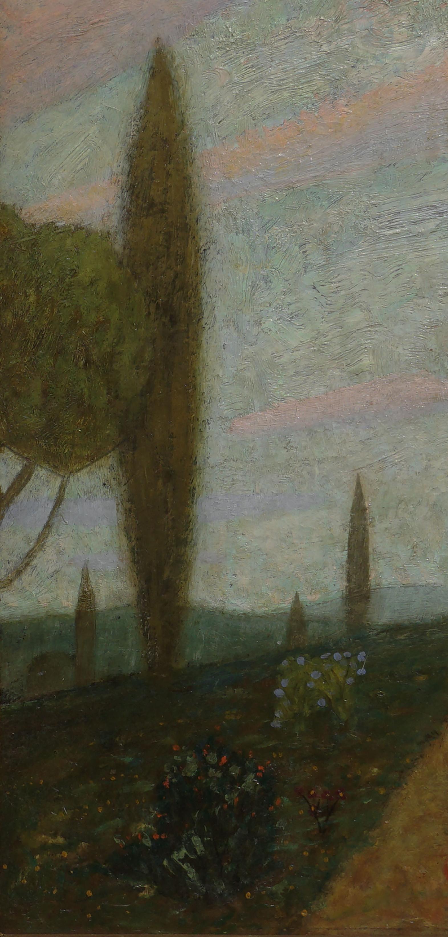 Thoughts -- Women Figurative in Landscape - Brown Portrait Painting by Claude Buck