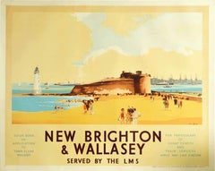 Original Vintage Poster New Brighton & Wallasey Fort Perch LMS Railway Liverpool