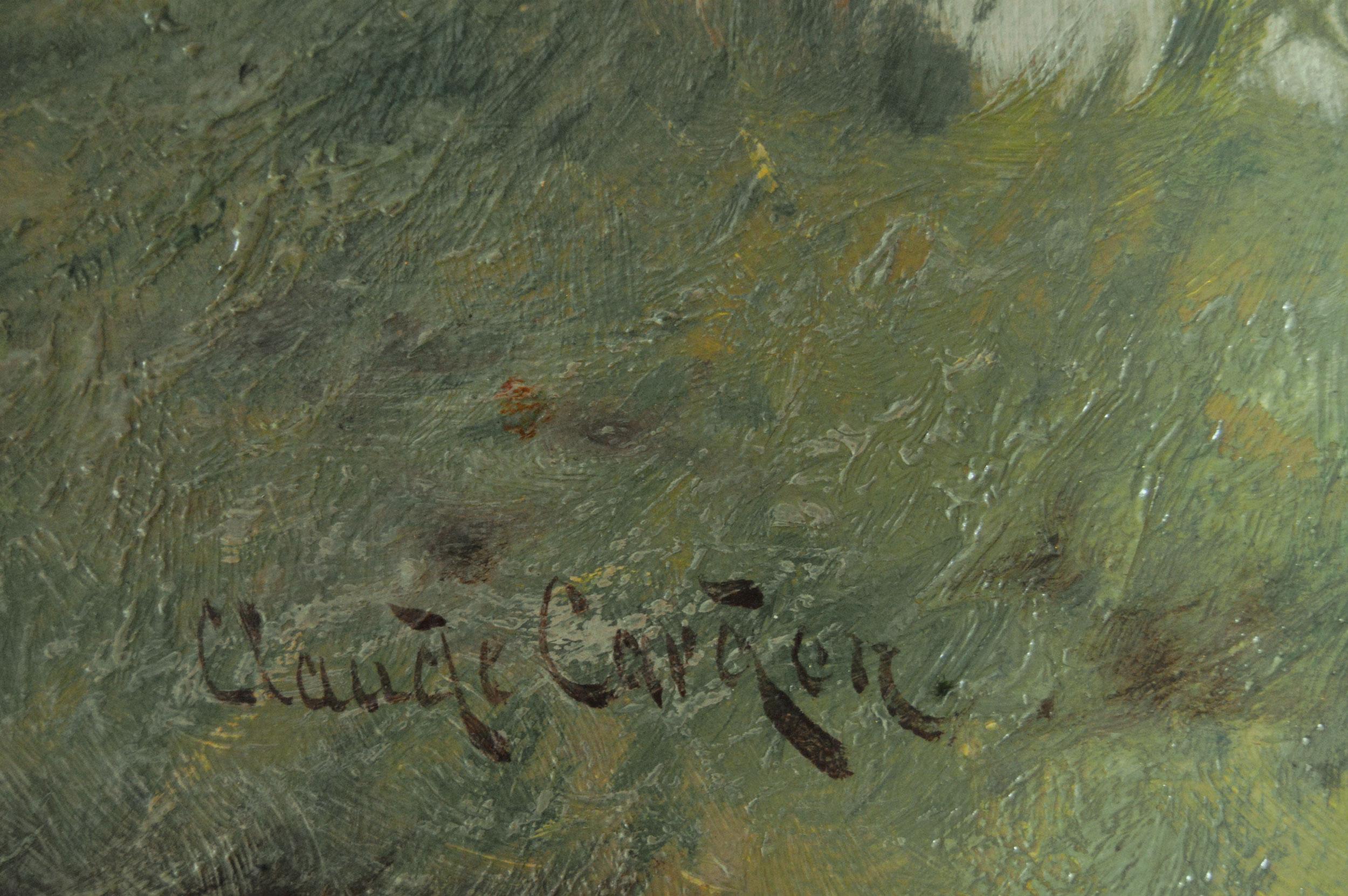 Claude Cardon
Britannique, (1864-1937)
Au bord de la rivière
Huile sur toile, signée
Taille de l'image : 13.25 pouces x 20.25 pouces 
Dimensions, y compris le cadre : 17.75 pouces x 24.75 pouces

Une scène printanière tranquille de moutons et