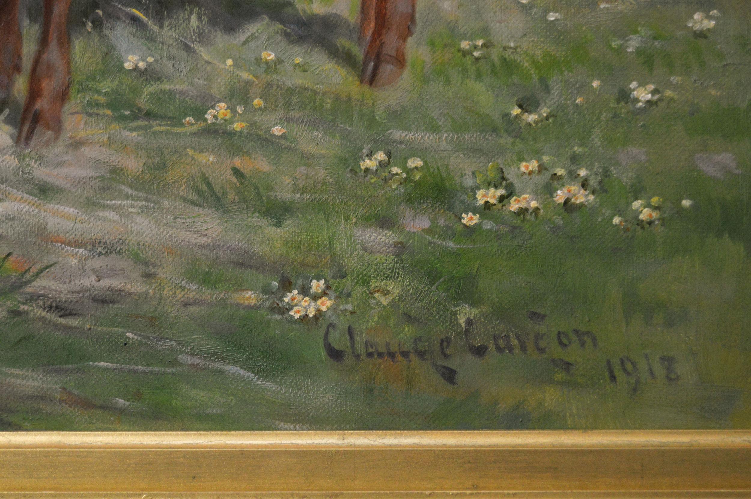 Pittura ad olio di una donna che dà da mangiare a vitelli e galline in vendita 2