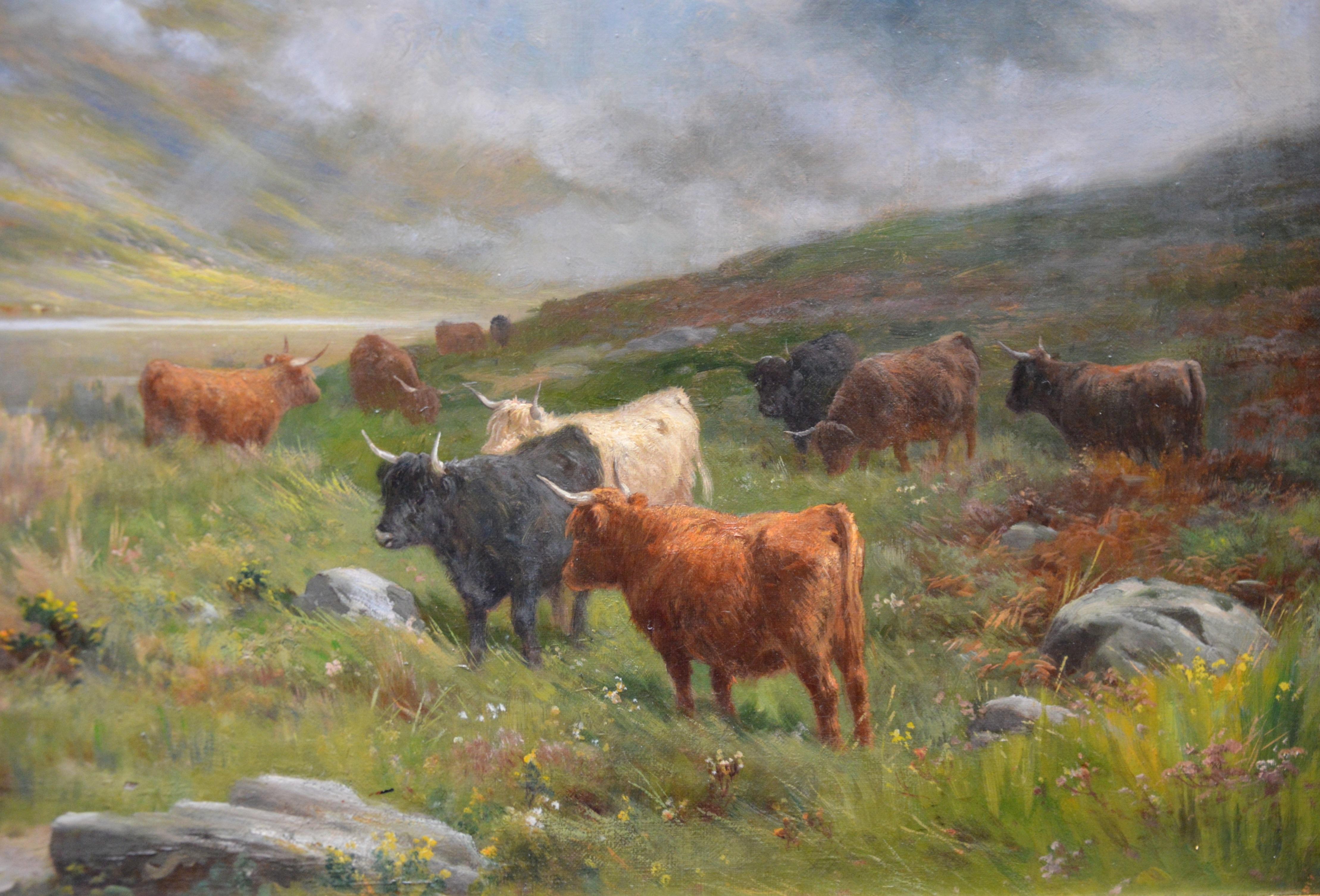 ‘Highland Cattle Watering, Loch Lomond’ by Claude Cardon (1864-1937). 

The painting – which depicts longhorn cattle watering before Ben Lomond in the Scottish Highlands – is signed by the artist and presented in a fine quality, newly commissioned
