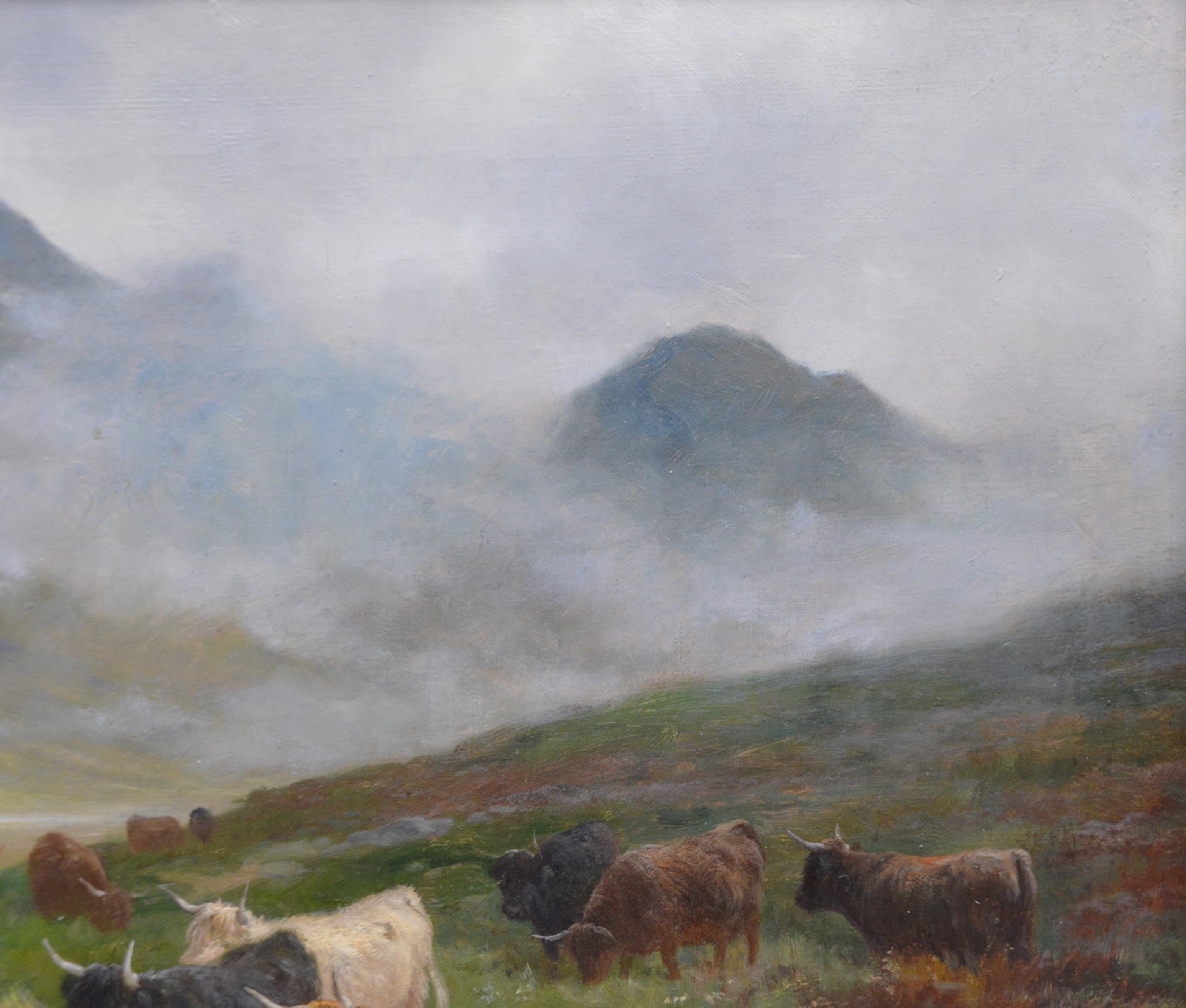 Highland Cattle Watering, Loch Lomond - 19th Century Scottish Oil Painting 1