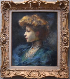 French Belle Epoque Period Portrait Oil Painting