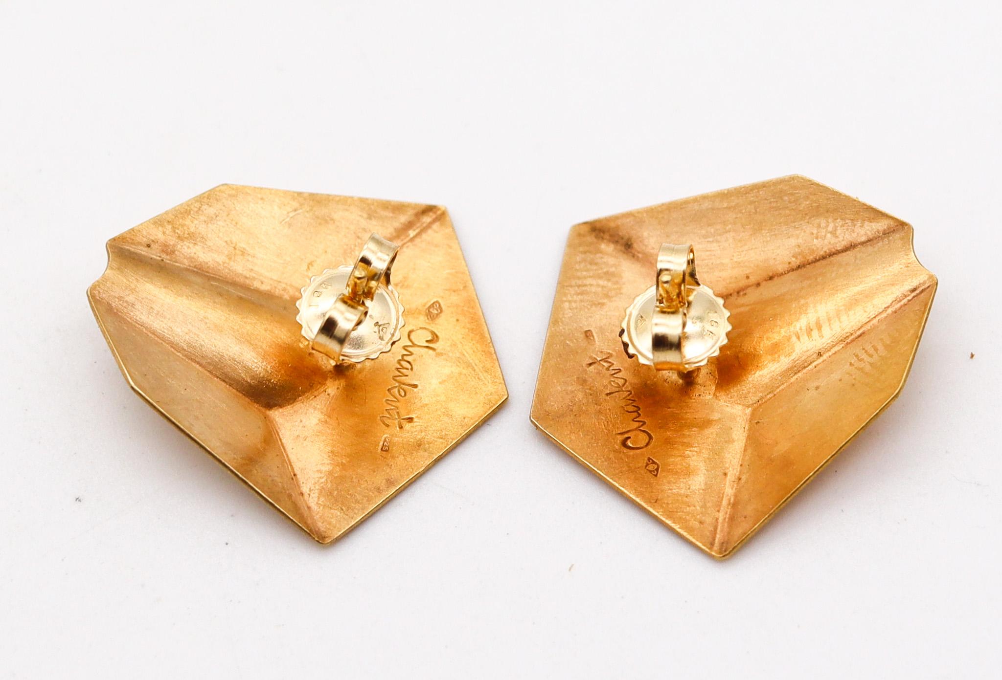 Modernist Claude Chavent Paris 1980 Geometric Earrings In Sterling With 18Kt Gold Vermeil For Sale