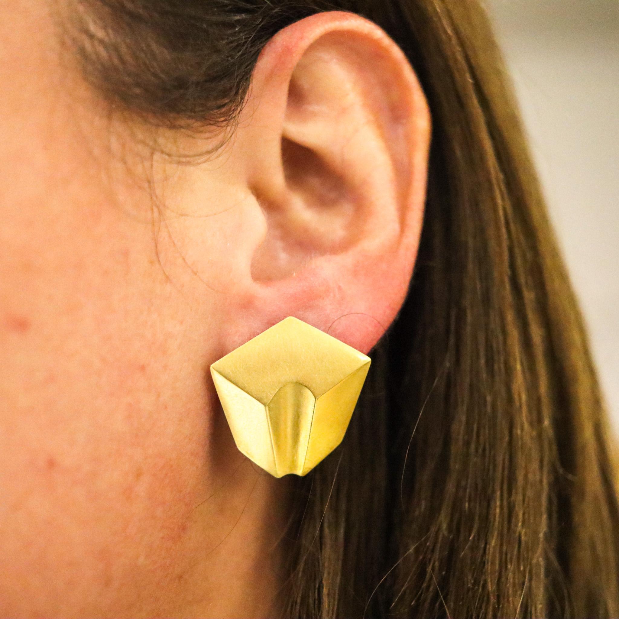 Women's Claude Chavent Paris 1980 Geometric Earrings In Sterling With 18Kt Gold Vermeil For Sale