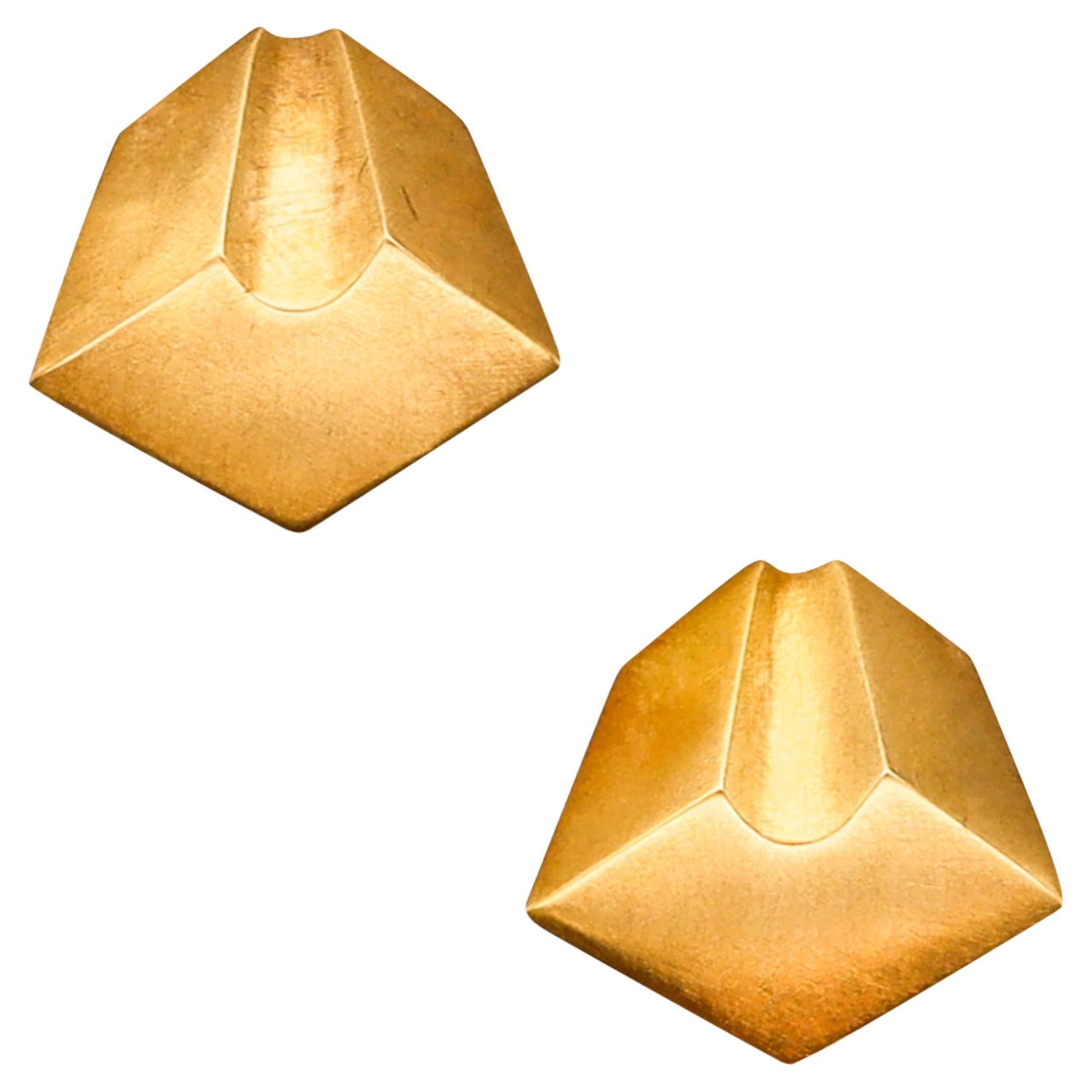 Claude Chavent Paris 1980 Geometric Earrings In Sterling With 18Kt Gold Vermeil
