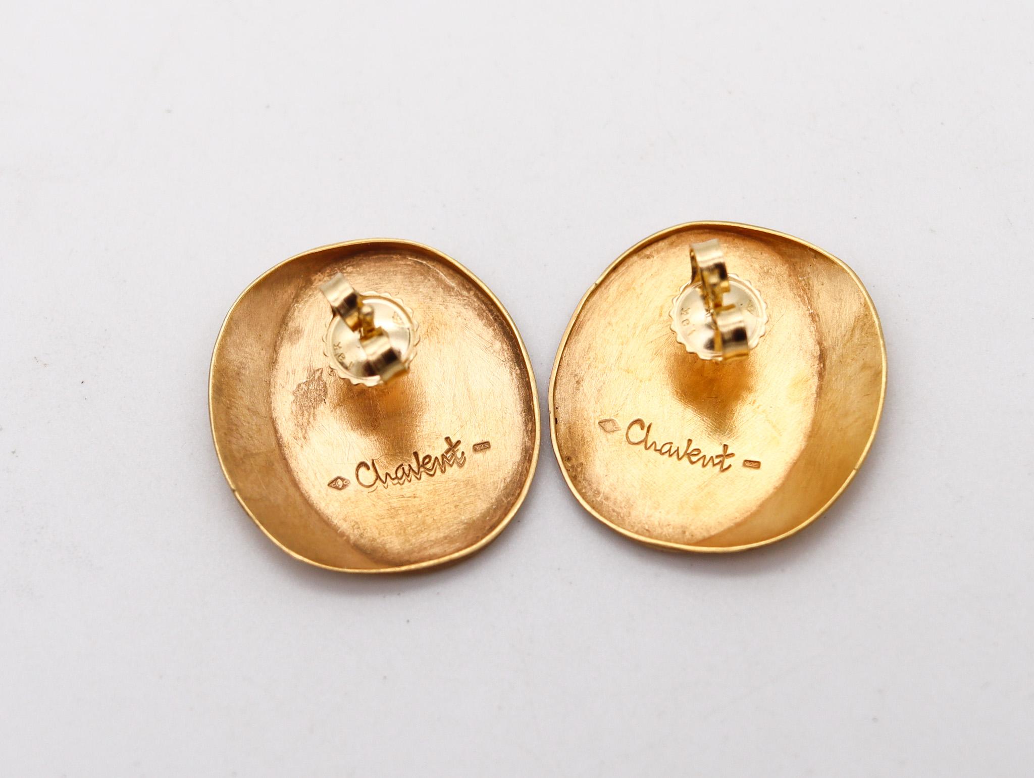 Claude Chavent Paris Pendientes Ovalados Geométricos de Plata de Ley con Vermeil de Oro de 18 Kt Modernista en venta