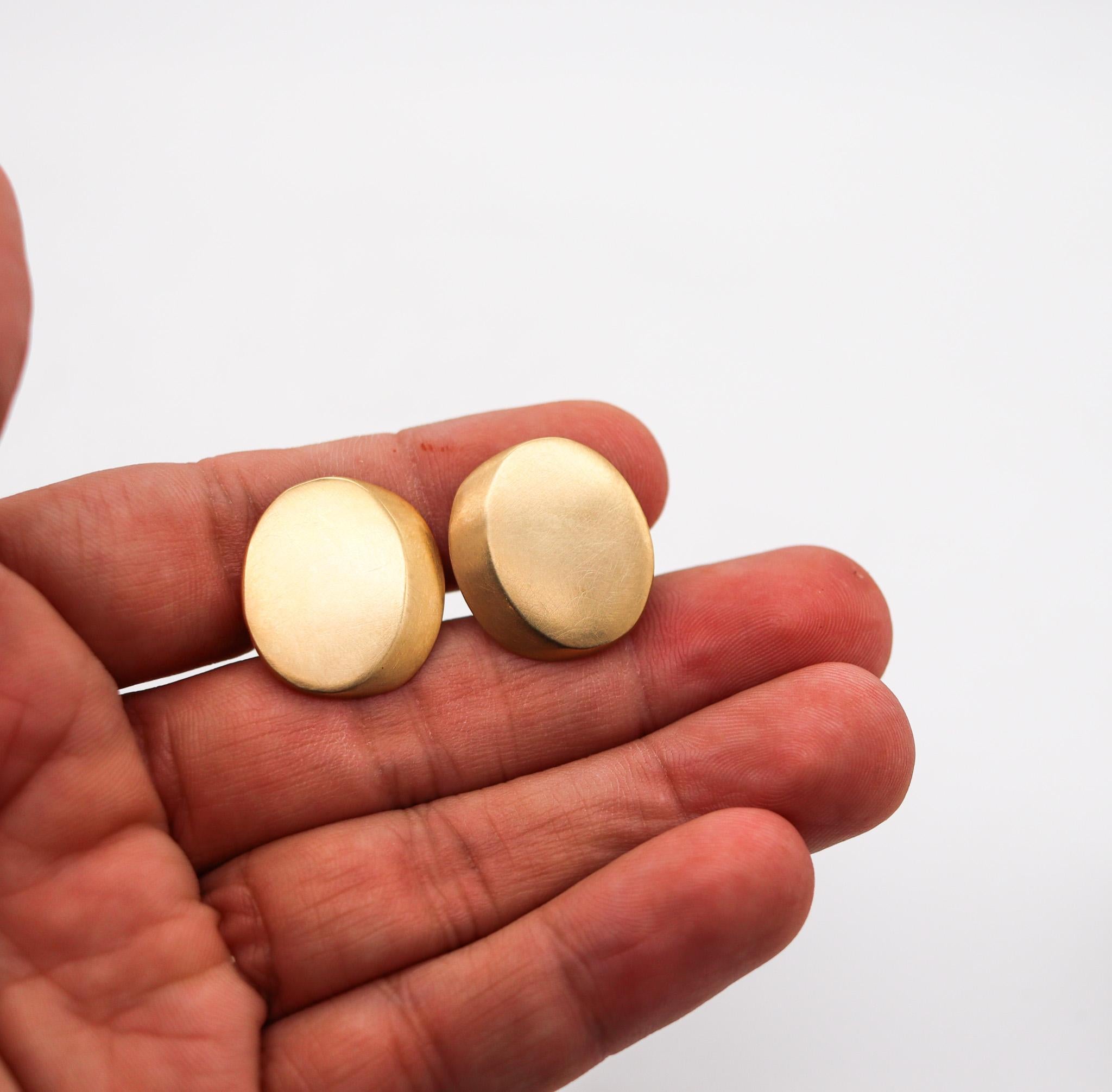 Modernist Claude Chavent Paris Geometric Oval Earrings In Sterling With 18Kt Gold Vermeil For Sale