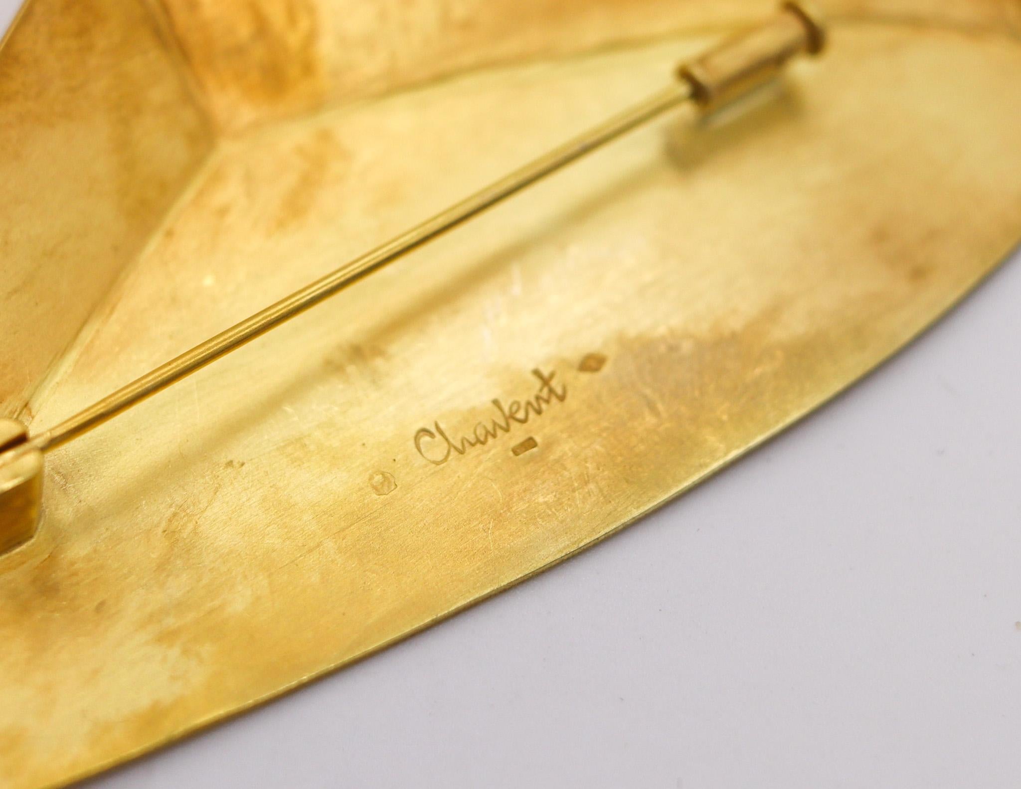 Modernist Claude Chavent Paris Geometric Trompe L'oeil Brooch Sterling & 18kt Gold Vermeil For Sale