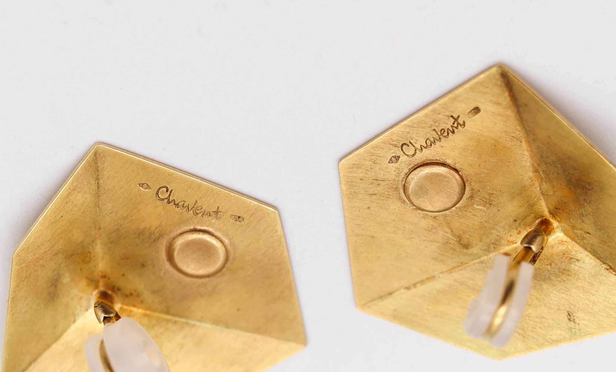 Modernist Claude Chavent Paris Geometric Trompe L'Oeil Earrings in 18 Karat Yellow Gold