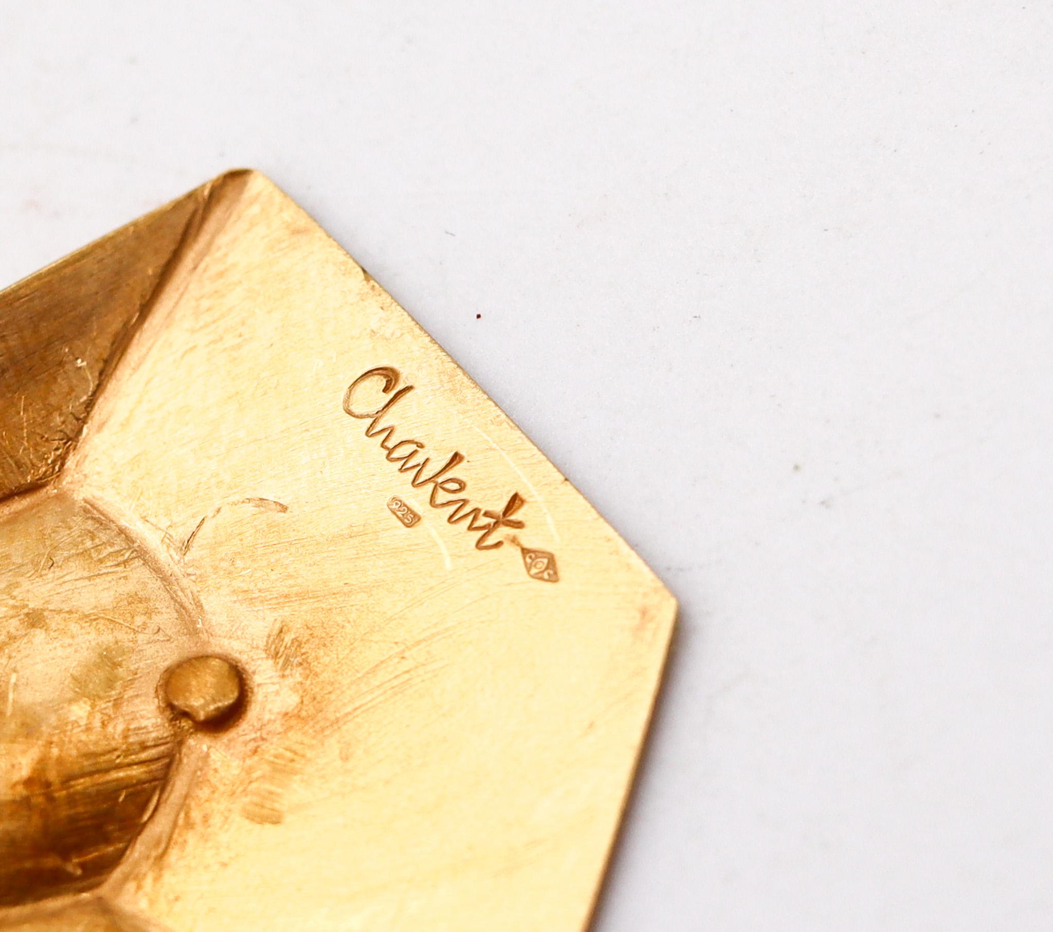 Moderniste Claude Chavent Paris Pendentif Trompe L'Oeil Géométrique Sterling et Vermeil 18Kt en vente