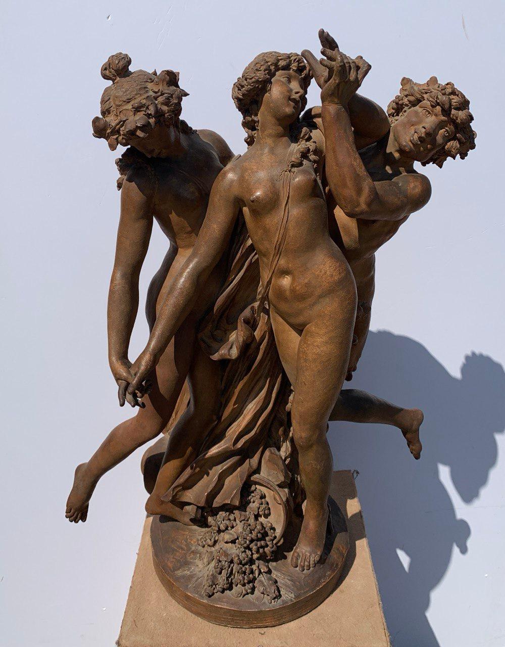 Claude Clodion workshop (French) - 19th century Terracotta sculpture - Bacchanal For Sale 3