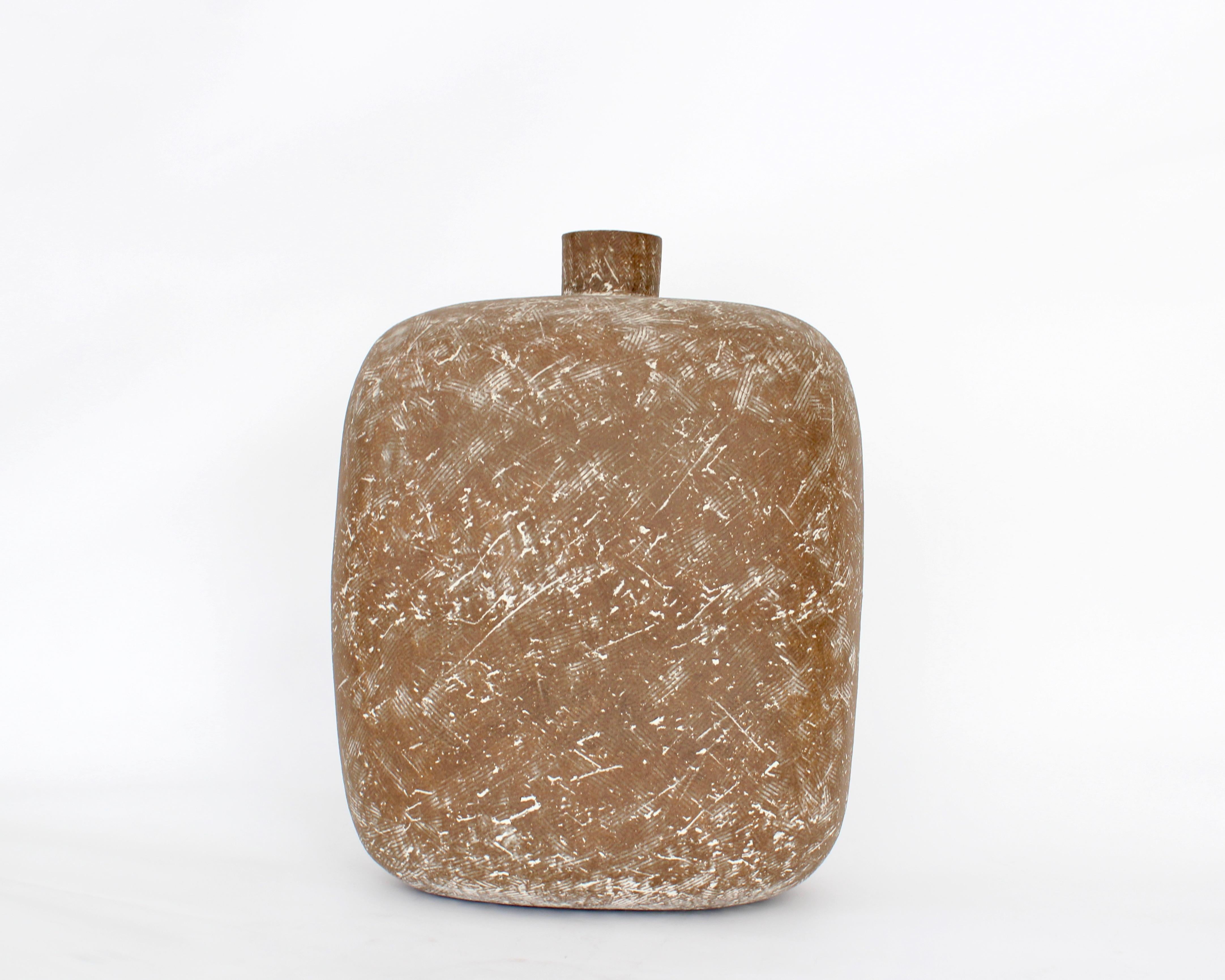 Claude Conover large ceramic vessel titled Okkintok. 
This stoneware vase is glazed in two different tones and finely decorated with Conover's signature one iconic markings.
Classic and contemporary in form, this bold and unique ceramic vessel has