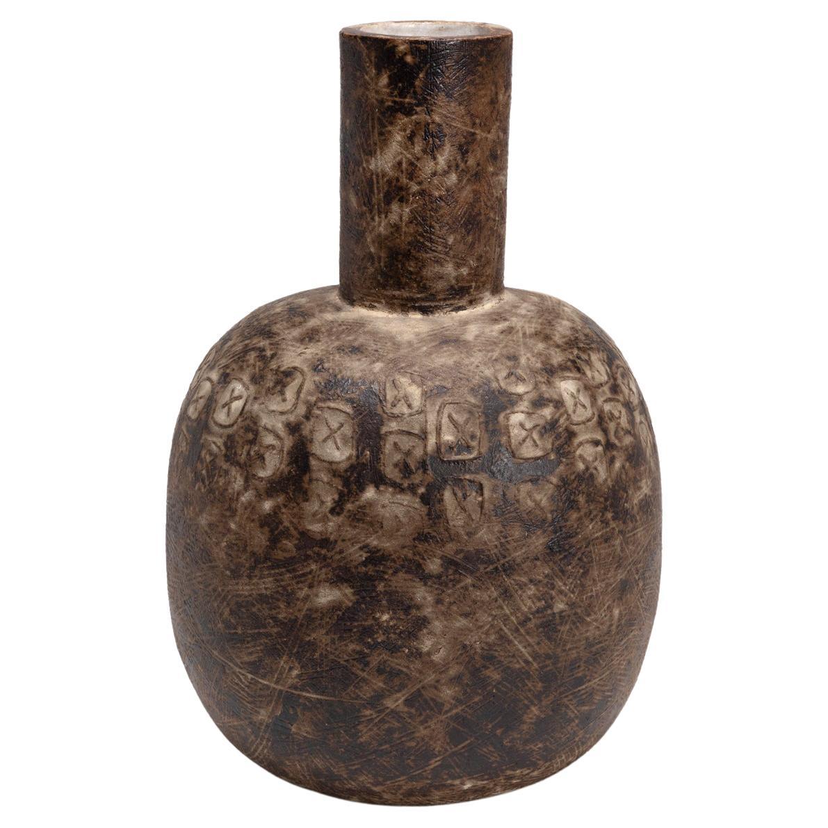 Claude Conover Ceramic Stoneware Vessel Signed "Comitan" Inscribed Decorations For Sale