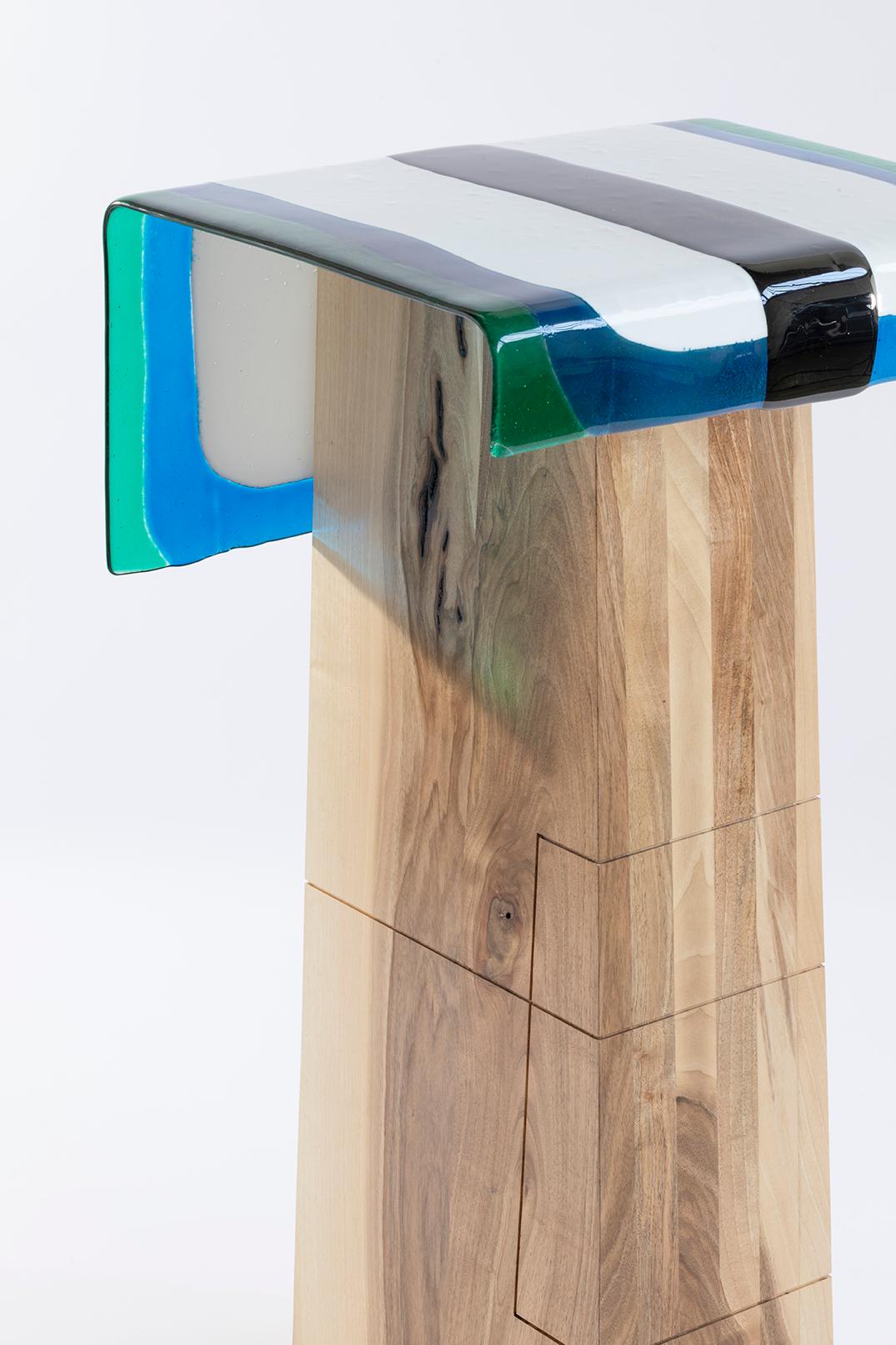 Italian Claude Console Blu by Duccio Maria Gambi in Walnut and Murano Glass For Sale