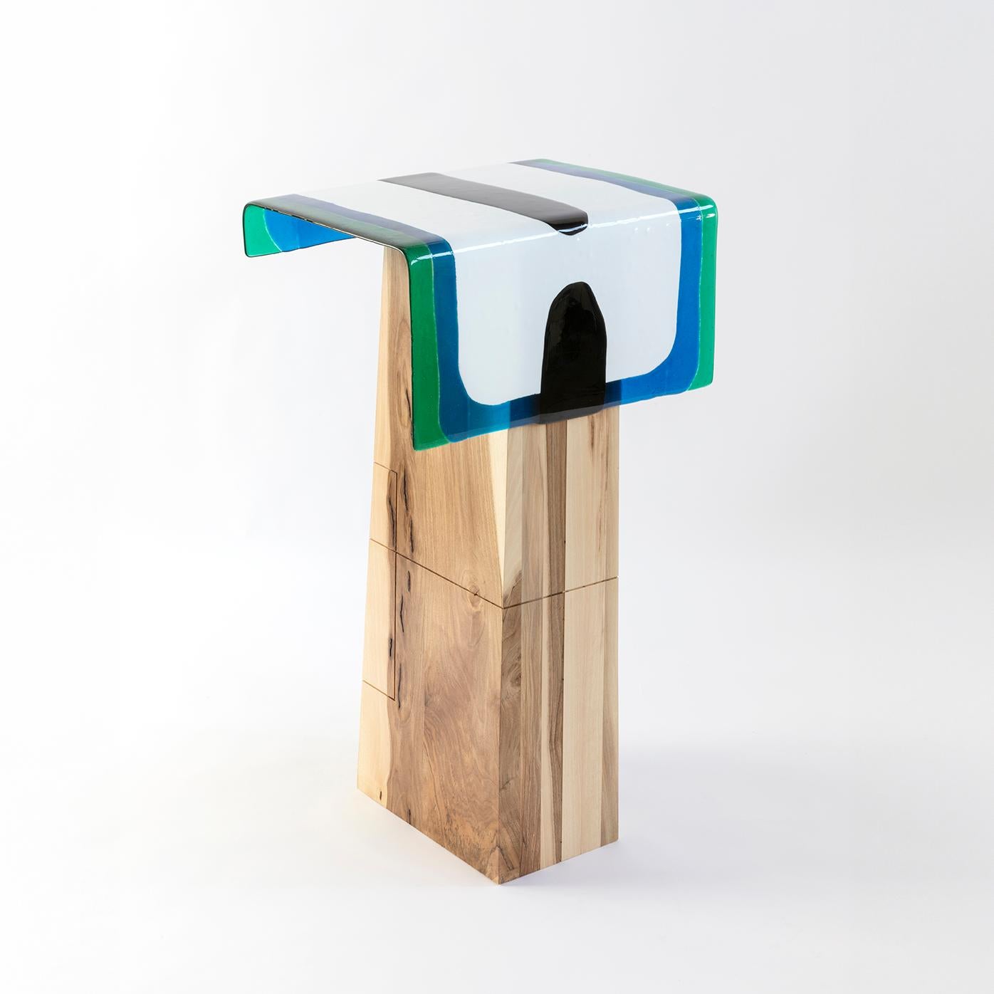 Contemporary Claude Console Blu by Duccio Maria Gambi in Walnut and Murano Glass For Sale