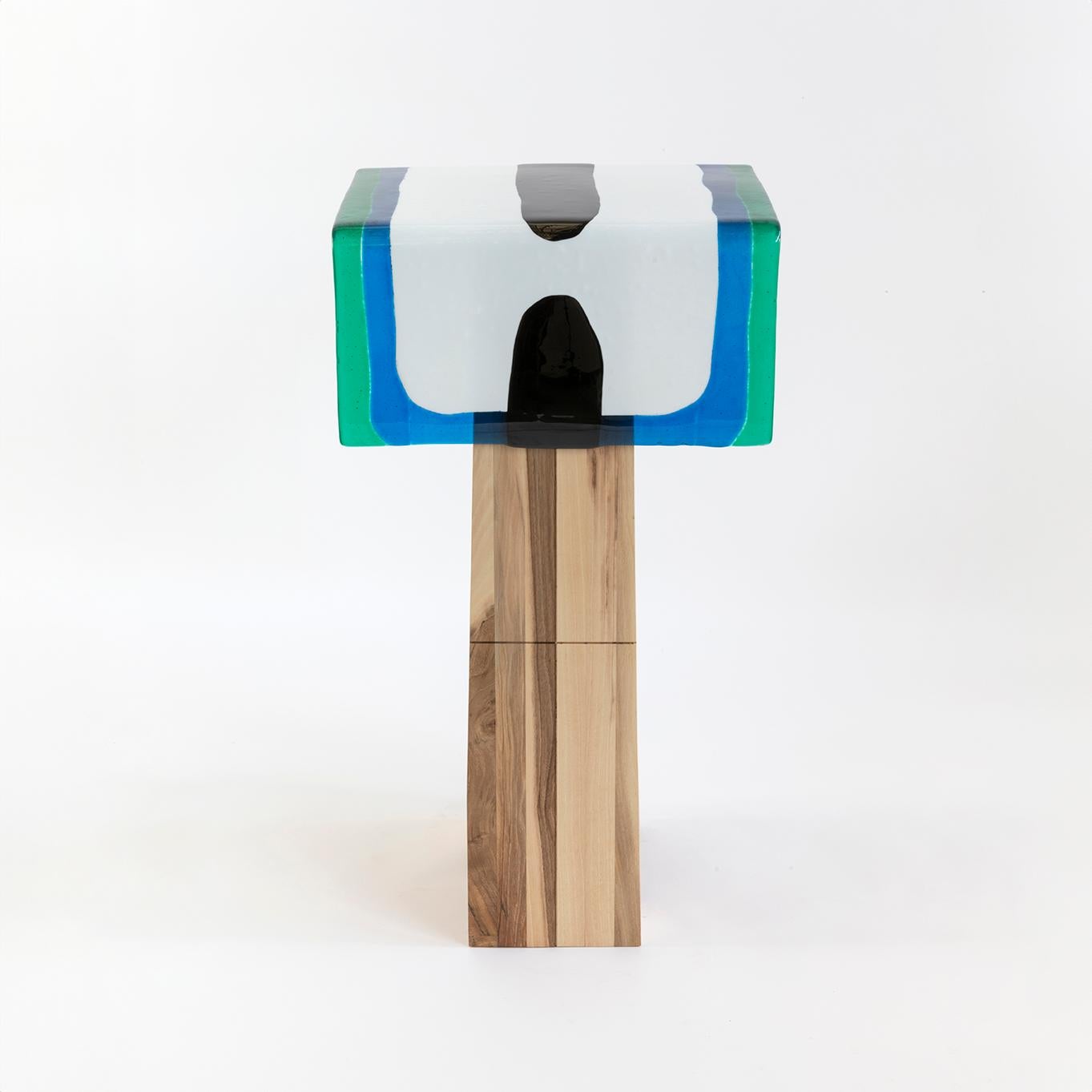 Claude Console Blu by Duccio Maria Gambi in Walnut and Murano Glass For Sale 1