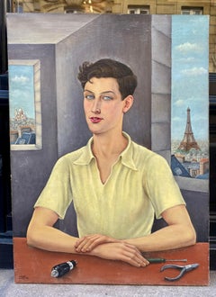 Claude Coquerel. Portrait Of A Young Man In Paris, 1937. Oil on canvas, signed.