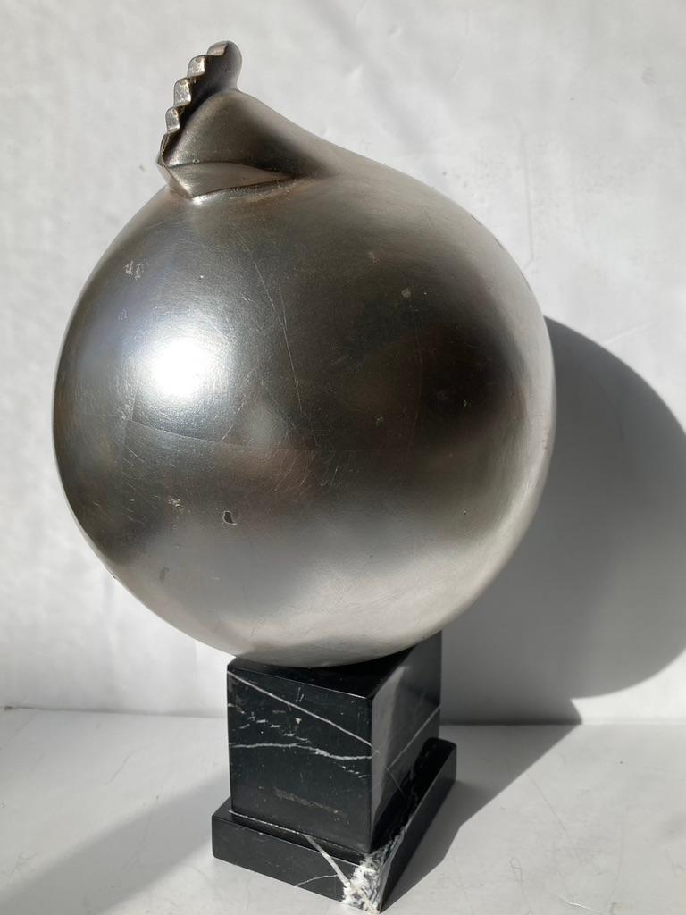 Post-Modern Claude Dalle for Romeo Collection , Chicken/Hen silvered sculpture marble base. For Sale