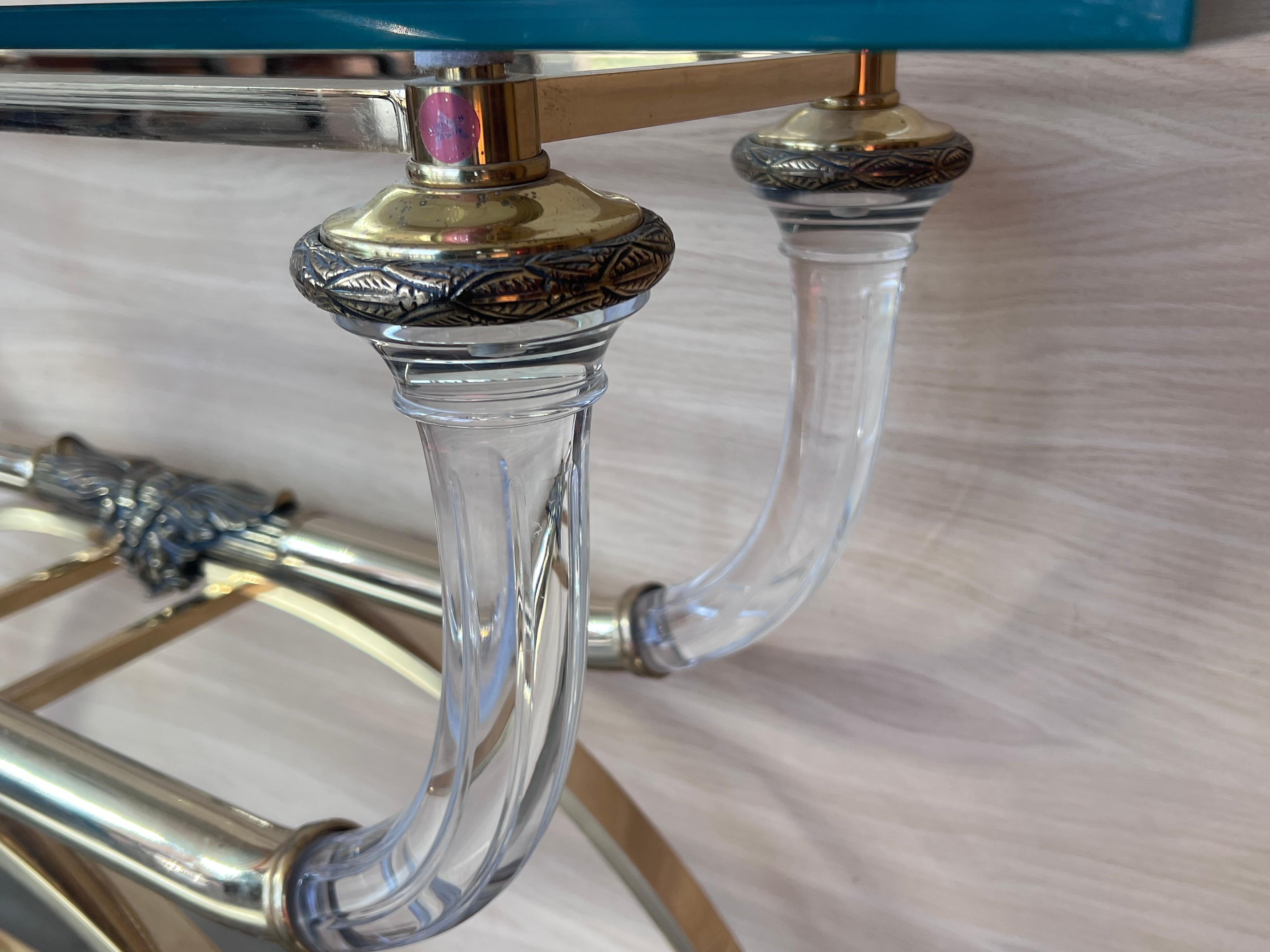 Claude Dalle Style Console Table with Glass Top, Lucite and Bronze For Sale 2
