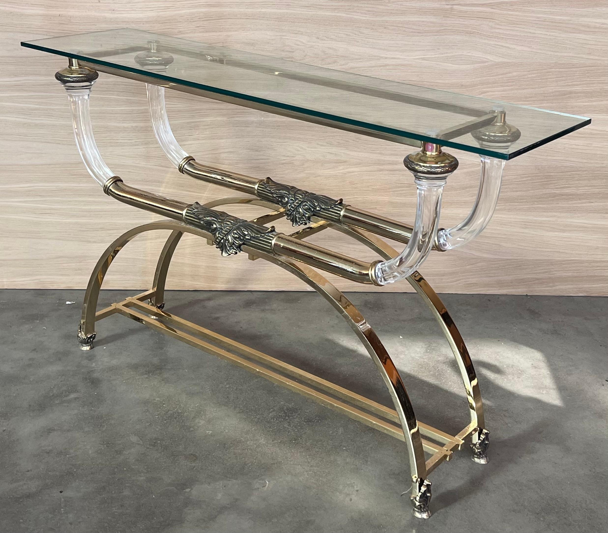 Claude Dalle Style Console Table with Glass Top, Lucite and Bronze For Sale 3