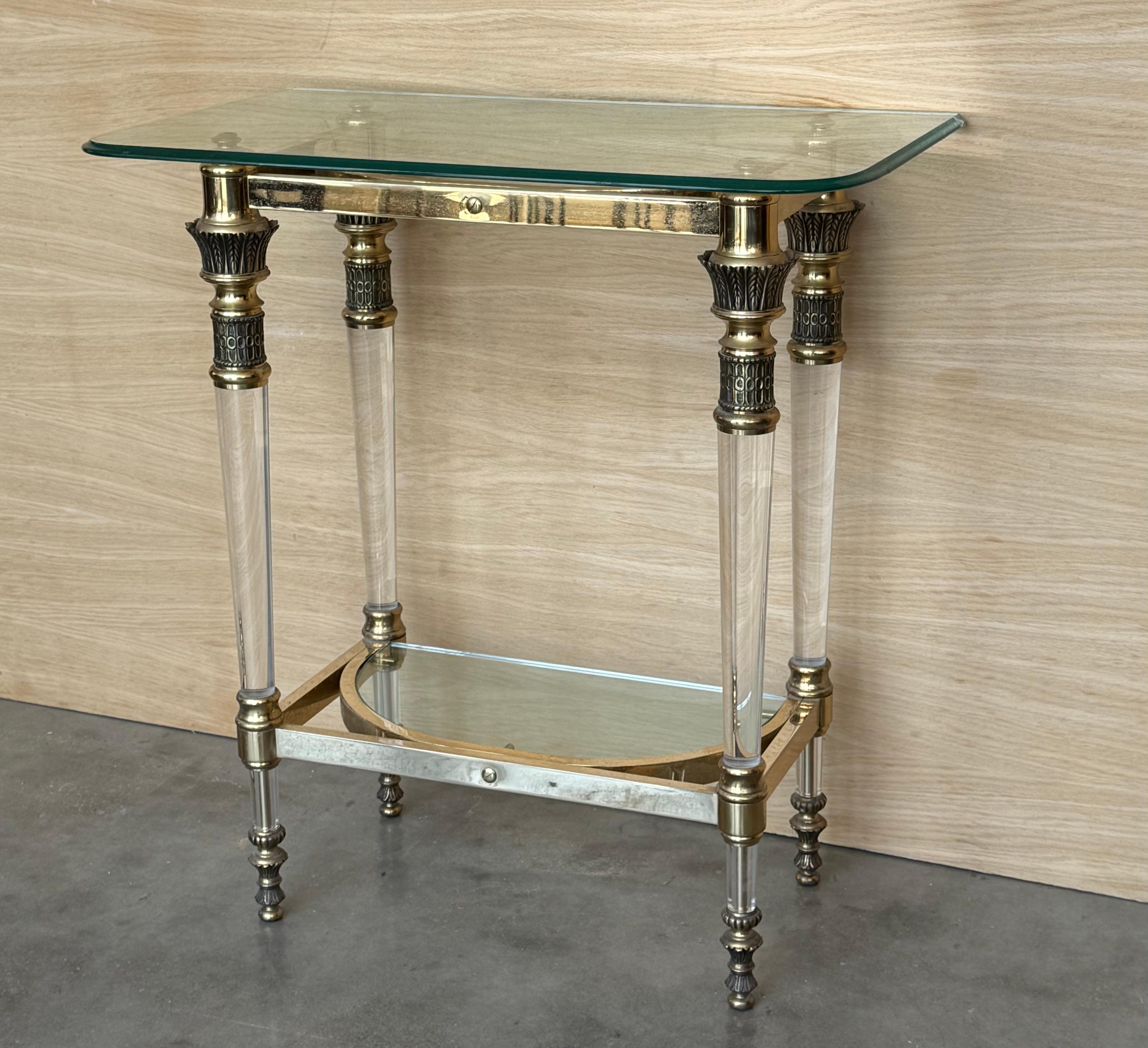 Claude Dalle Style Narrow Console Table with Glass Top, Lucite and Bronze In Good Condition For Sale In Miami, FL