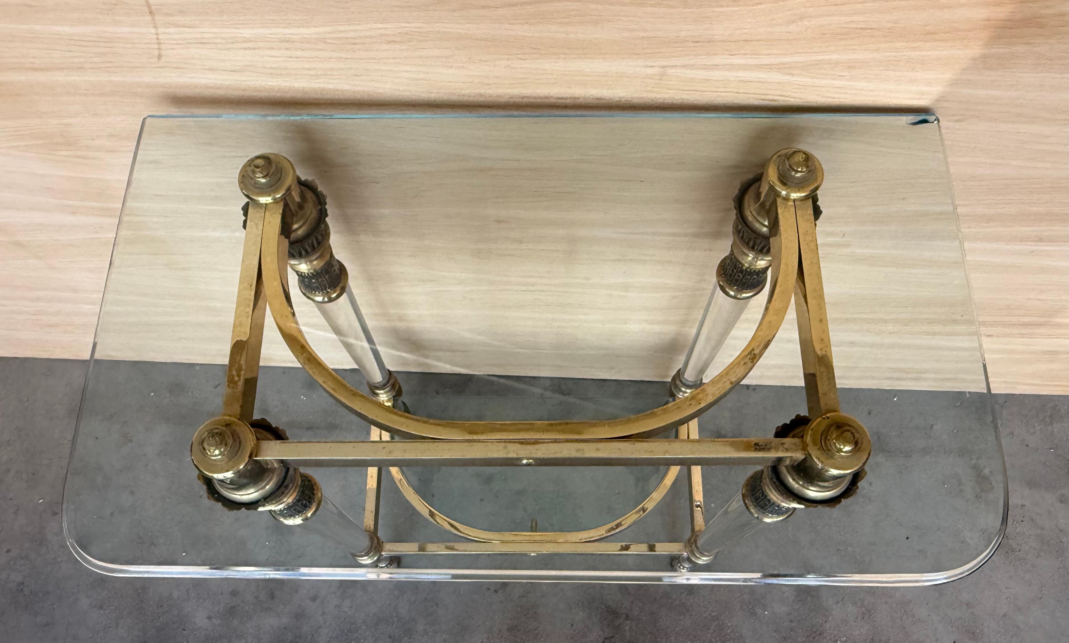 Claude Dalle Style Narrow Console Table with Glass Top, Lucite and Bronze For Sale 2