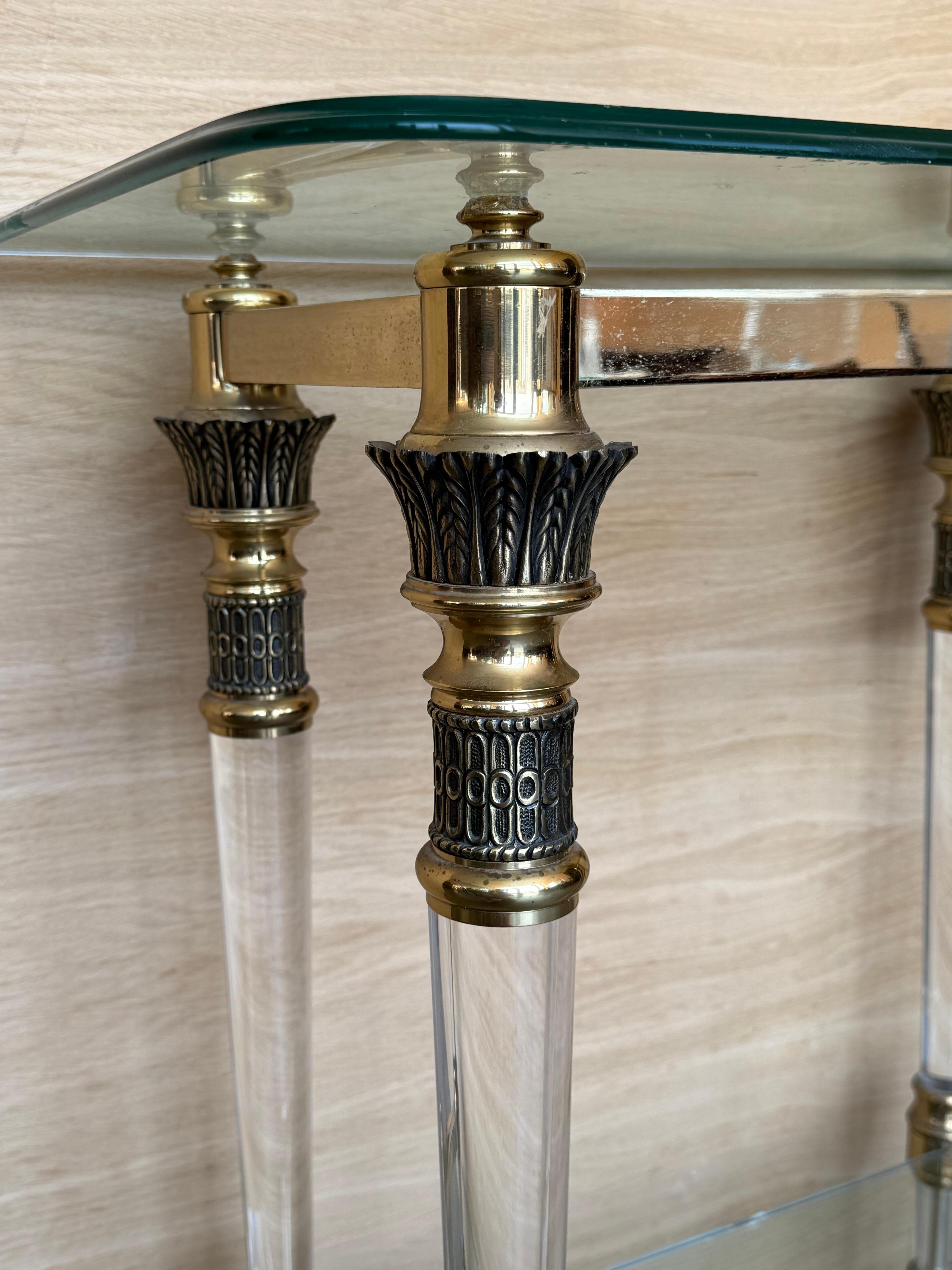 Claude Dalle Style Narrow Console Table with Glass Top, Lucite and Bronze For Sale 3
