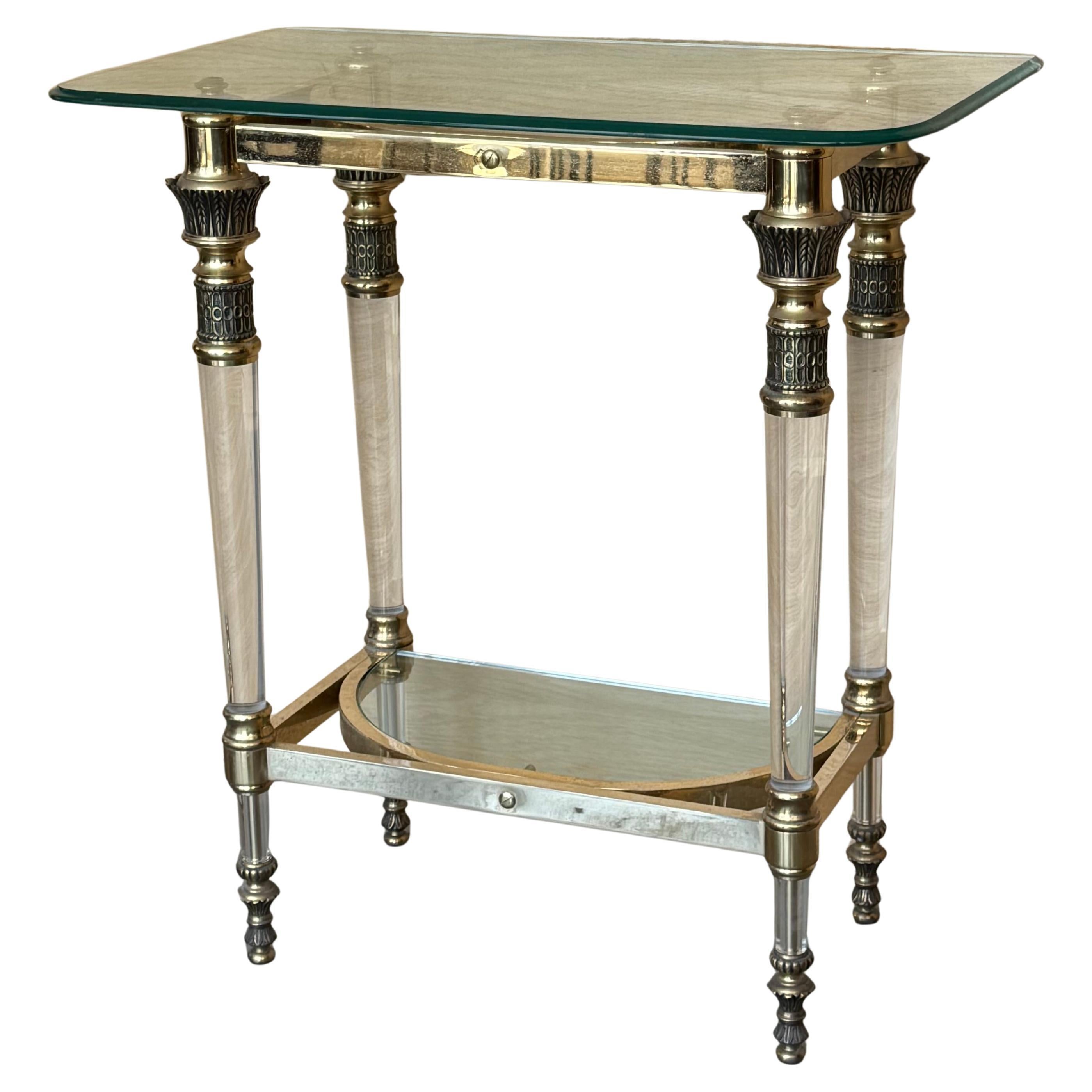 Claude Dalle Style Narrow Console Table with Glass Top, Lucite and Bronze For Sale