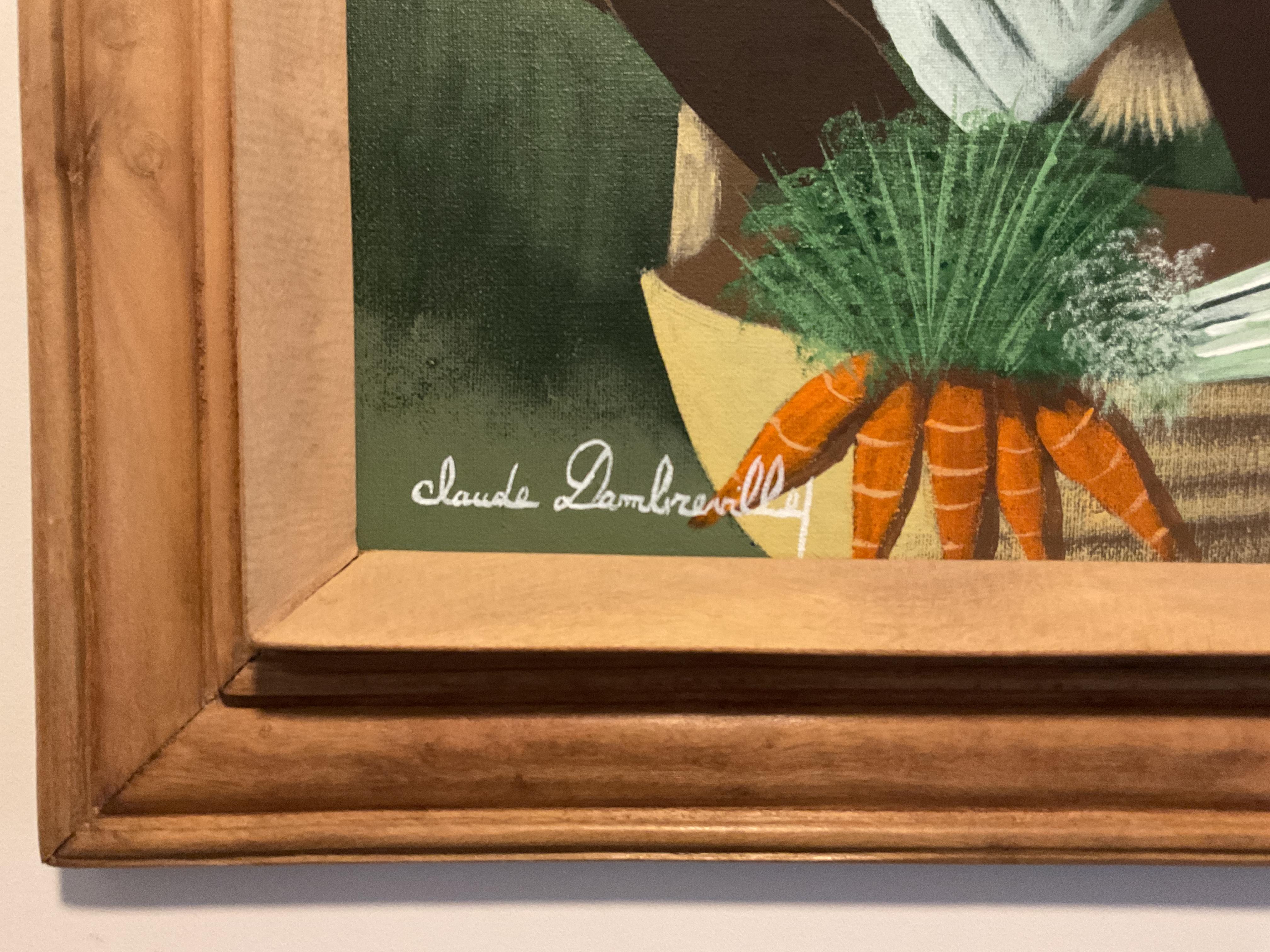 Colorido óleo modernista haitiano de Claude Dambreville - Escena de mercado 2